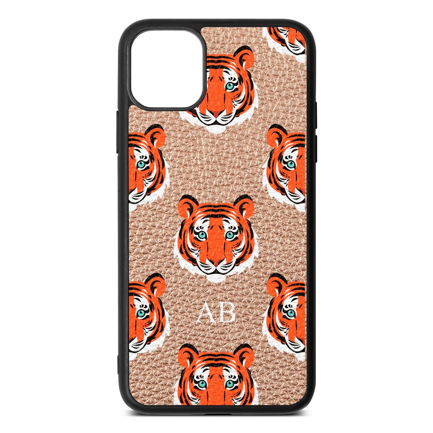Personalised Tiger Head Rose Gold Pebble Leather iPhone 11 Pro Max Case