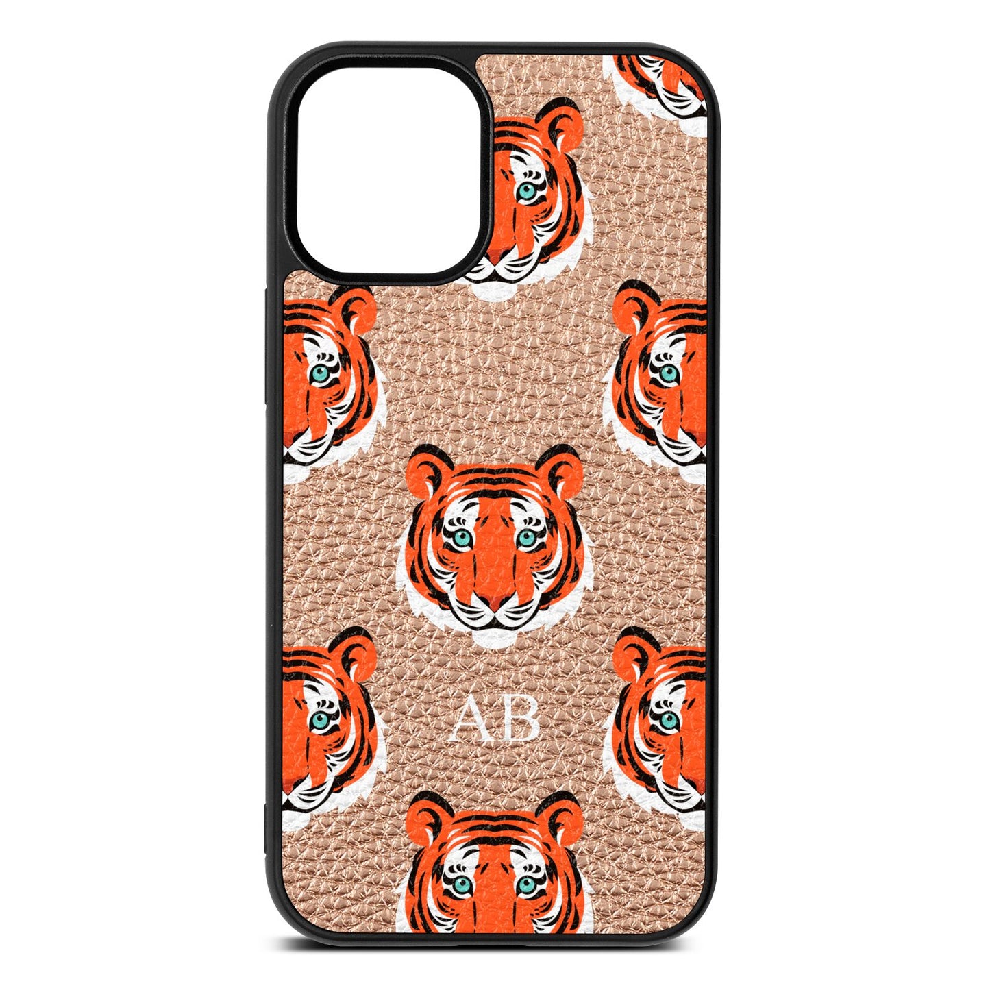 Personalised Tiger Head Rose Gold Pebble Leather iPhone 12 Mini Case