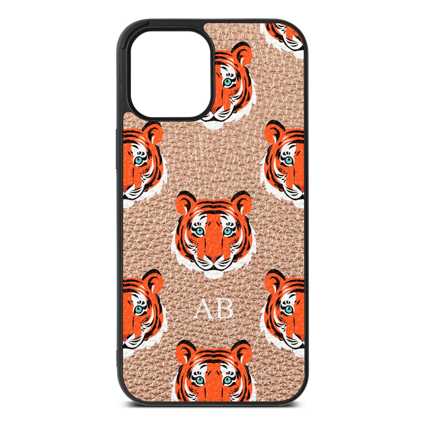 Personalised Tiger Head Rose Gold Pebble Leather iPhone 12 Pro Max Case