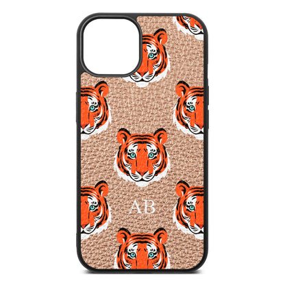 Personalised Tiger Head Rose Gold Pebble Leather iPhone 13 Case