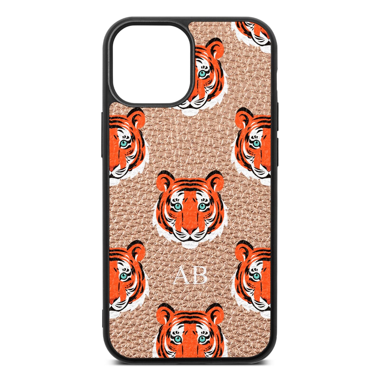 Personalised Tiger Head Rose Gold Pebble Leather iPhone 13 Mini Case