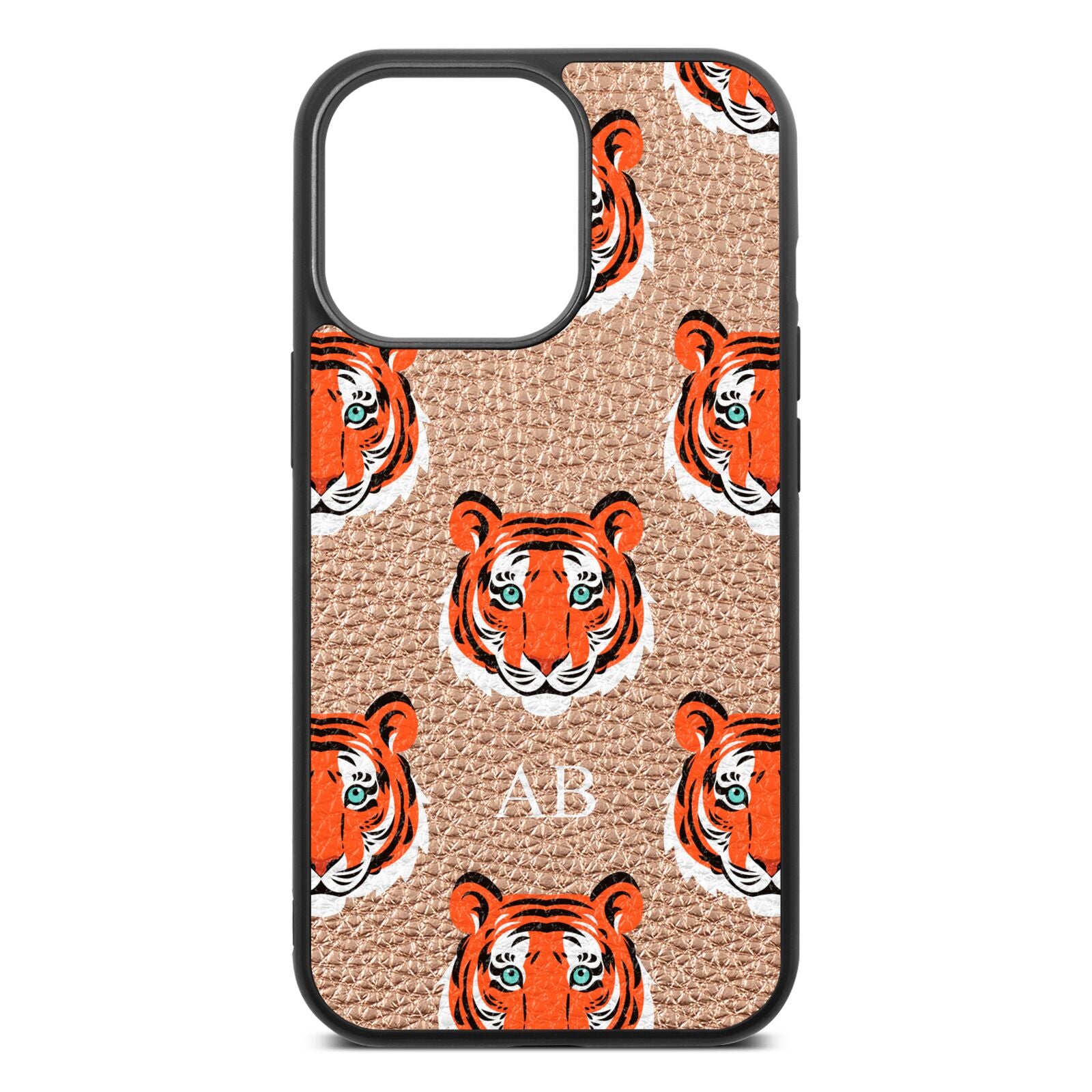 Personalised Tiger Head Rose Gold Pebble Leather iPhone 13 Pro Case