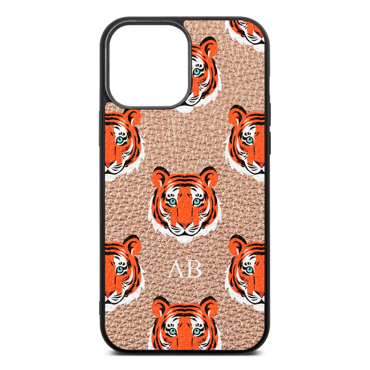 Personalised Tiger Head Rose Gold Pebble Leather iPhone 13 Pro Max Case