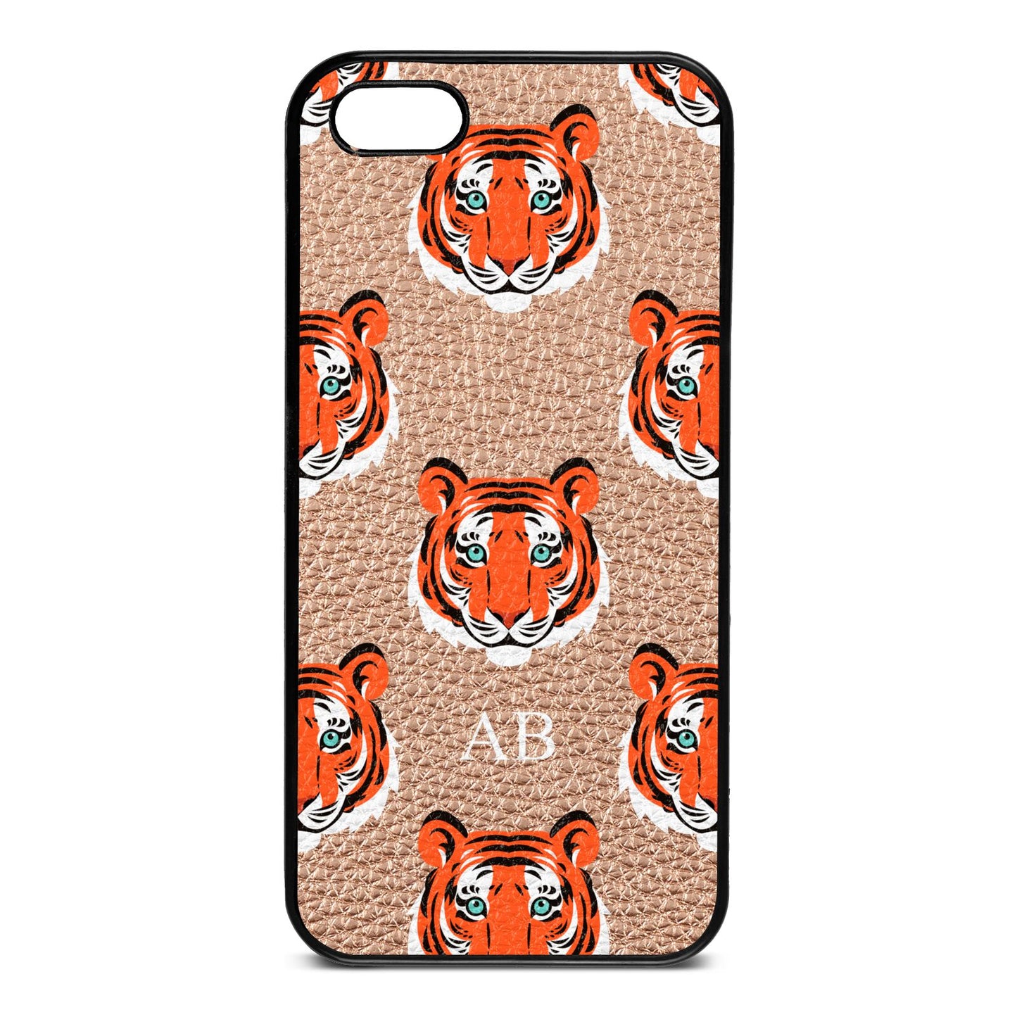 Personalised Tiger Head Rose Gold Pebble Leather iPhone 5 Case