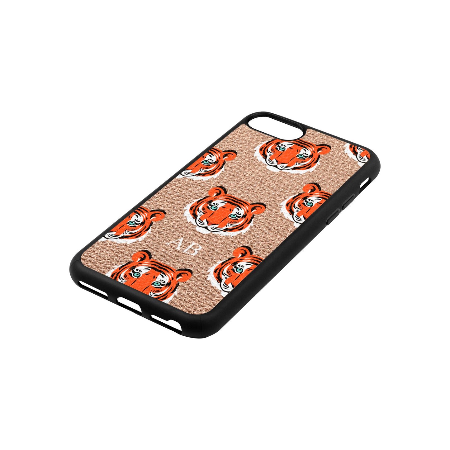 Personalised Tiger Head Rose Gold Pebble Leather iPhone 8 Case Side Angle