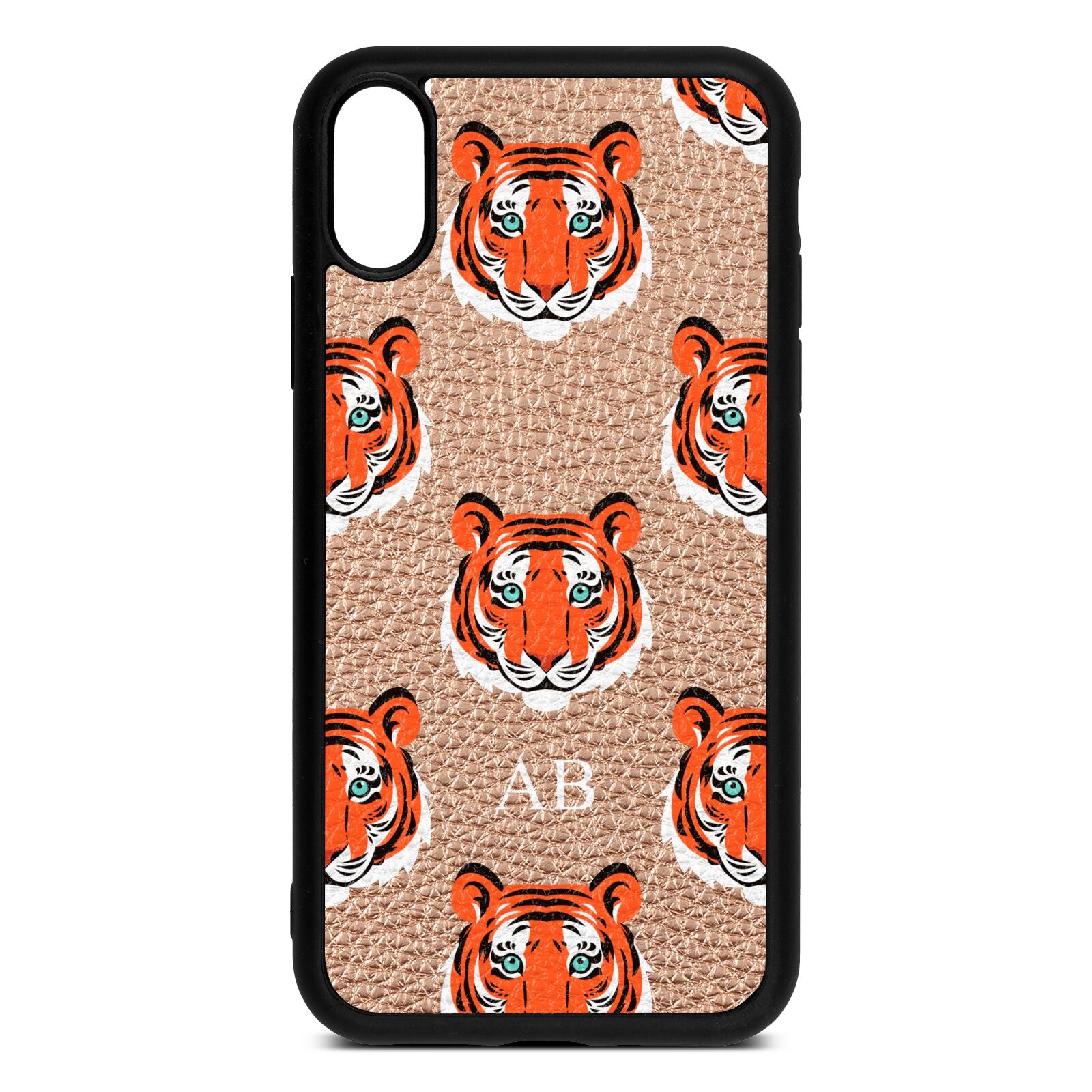 Personalised Tiger Head Rose Gold Pebble Leather iPhone Xr Case