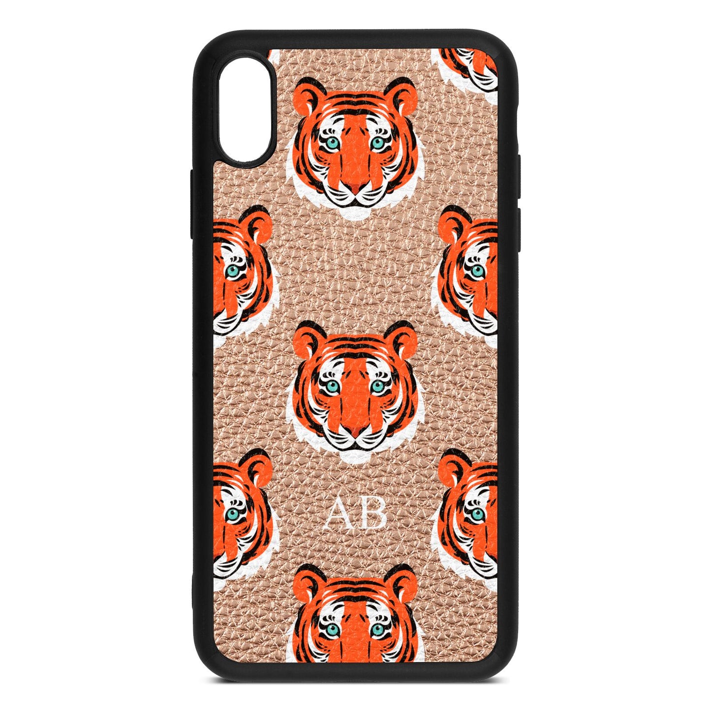 Personalised Tiger Head Rose Gold Pebble Leather iPhone Xs Max Case