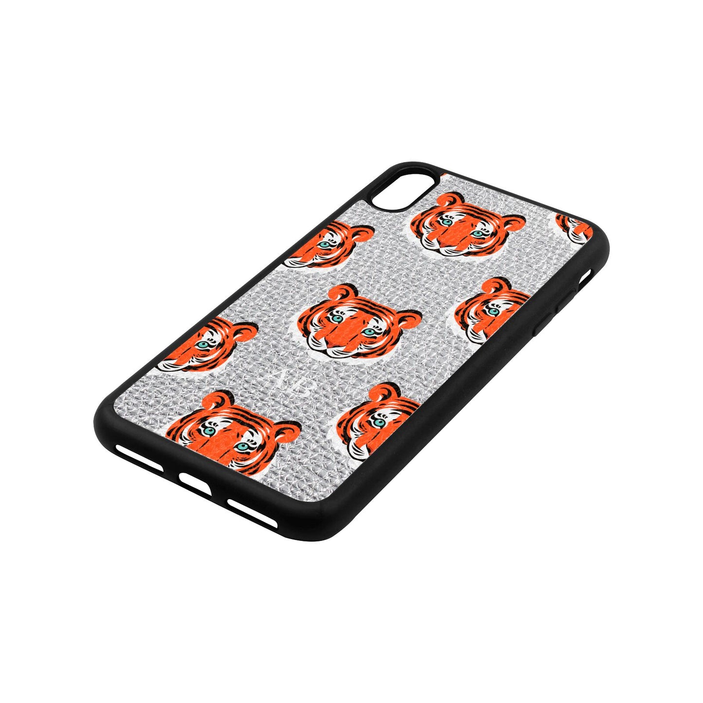 Personalised Tiger Head Silver Gold Pebble Leather iPhone Xs Max Case Side Angle