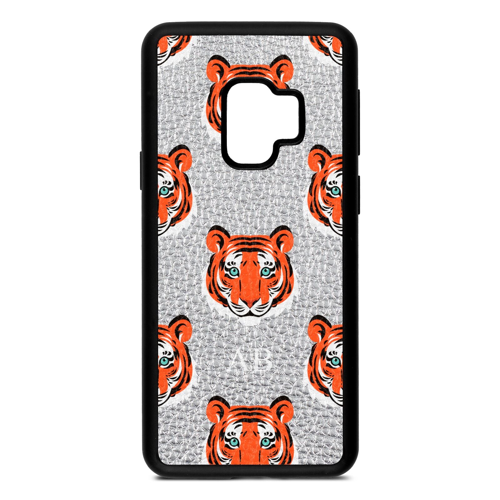 Personalised Tiger Head Silver Pebble Leather Samsung S9 Case