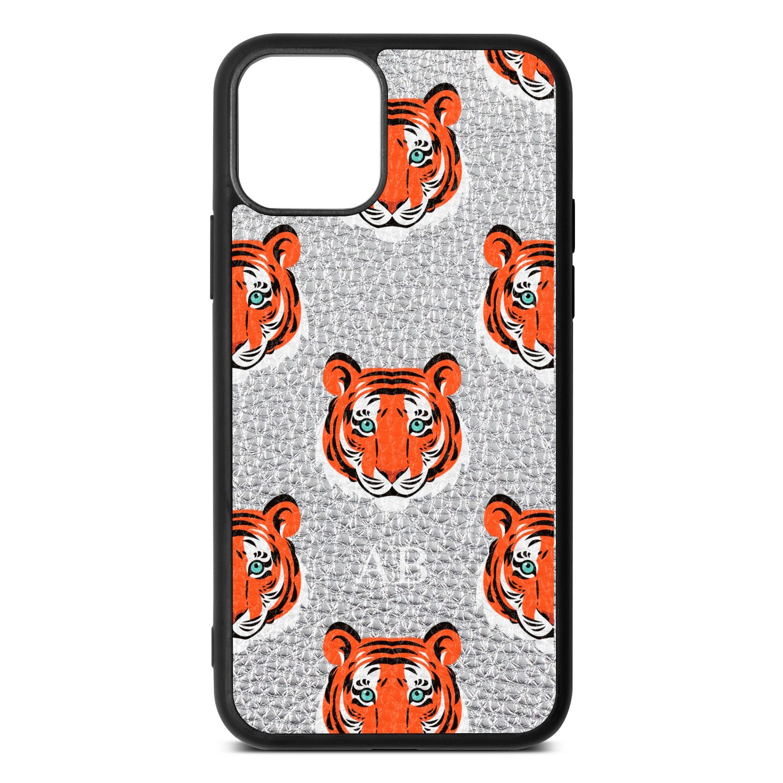 Personalised Tiger Head Silver Pebble Leather iPhone 11 Pro Case
