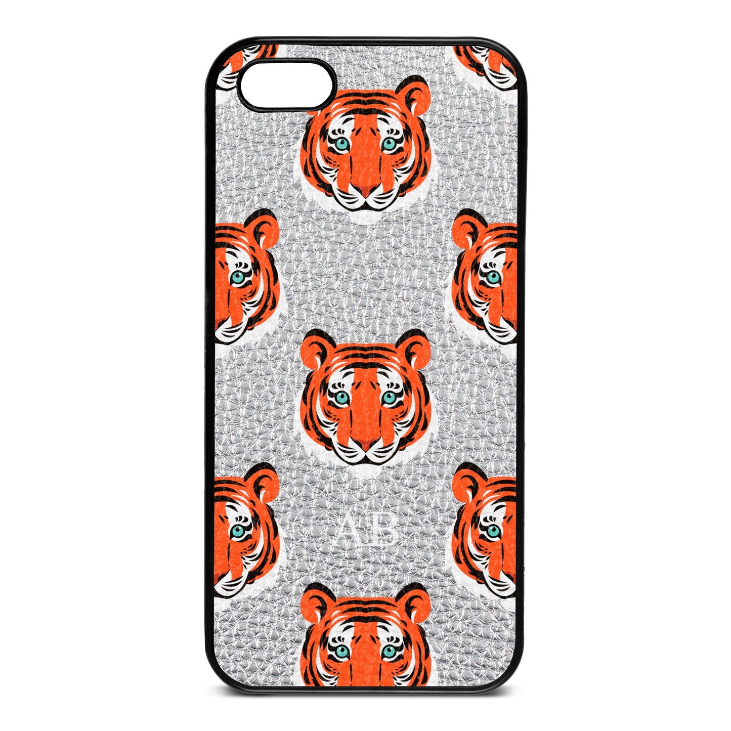 Personalised Tiger Head Silver Pebble Leather iPhone 5 Case