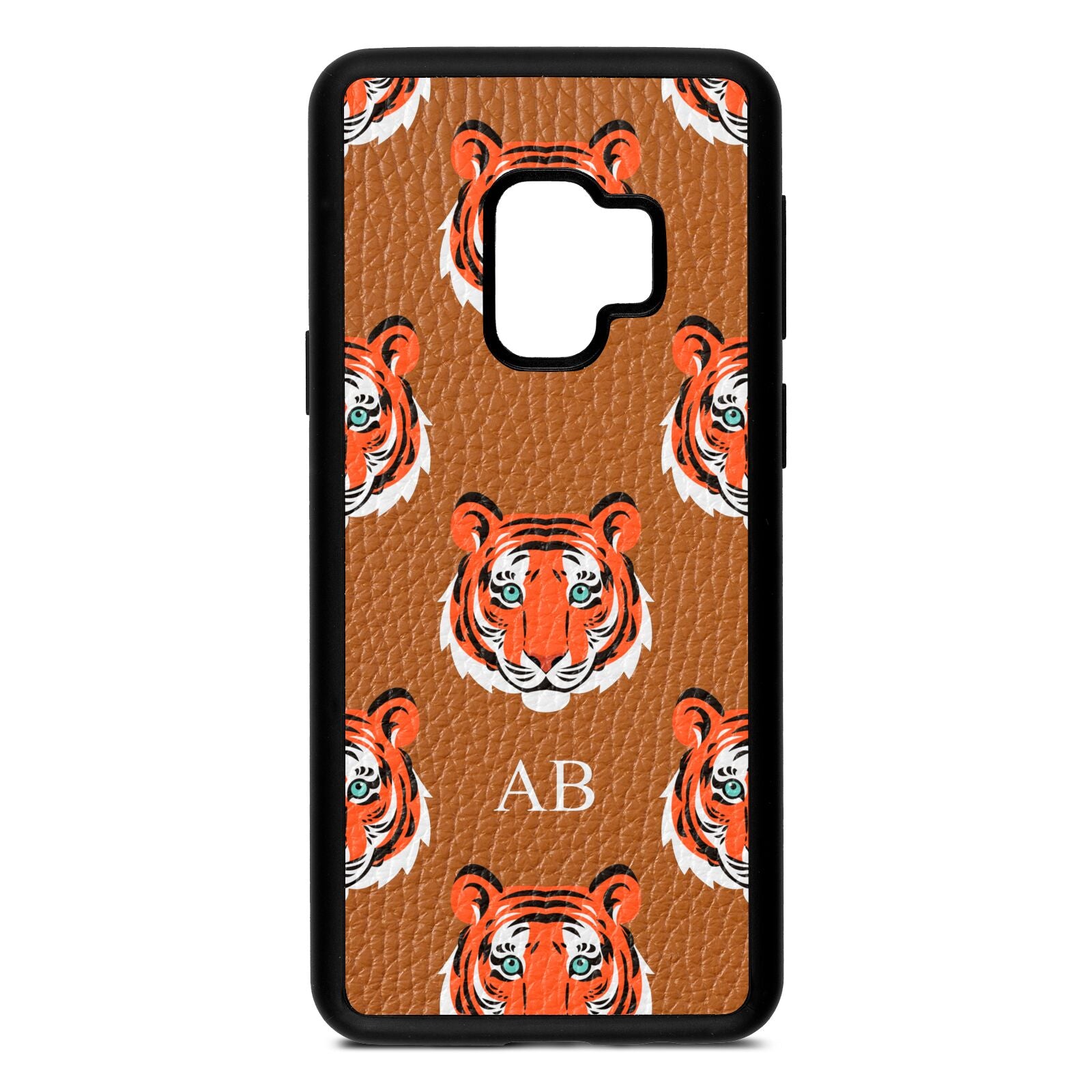 Personalised Tiger Head Tan Pebble Leather Samsung S9 Case