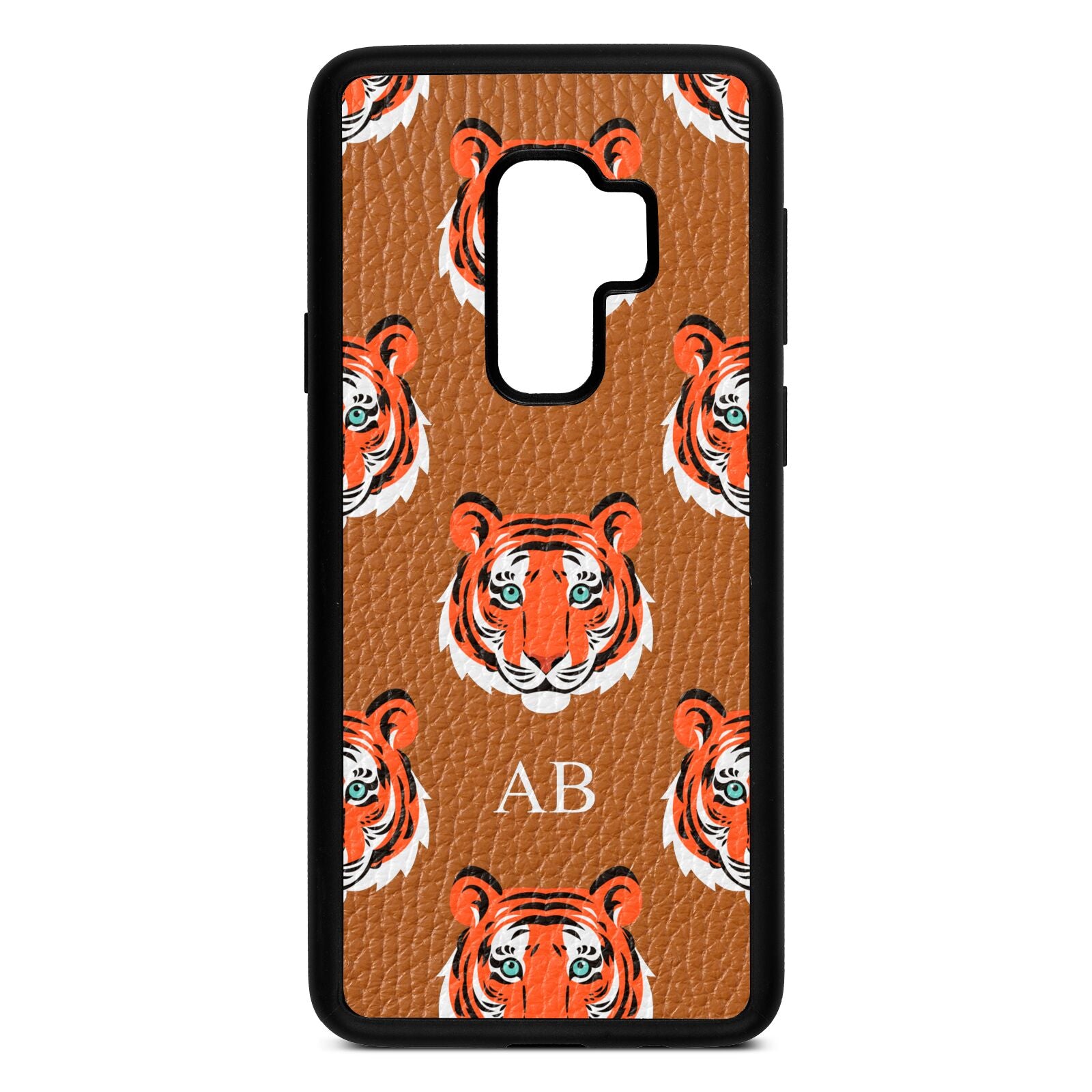 Personalised Tiger Head Tan Pebble Leather Samsung S9 Plus Case