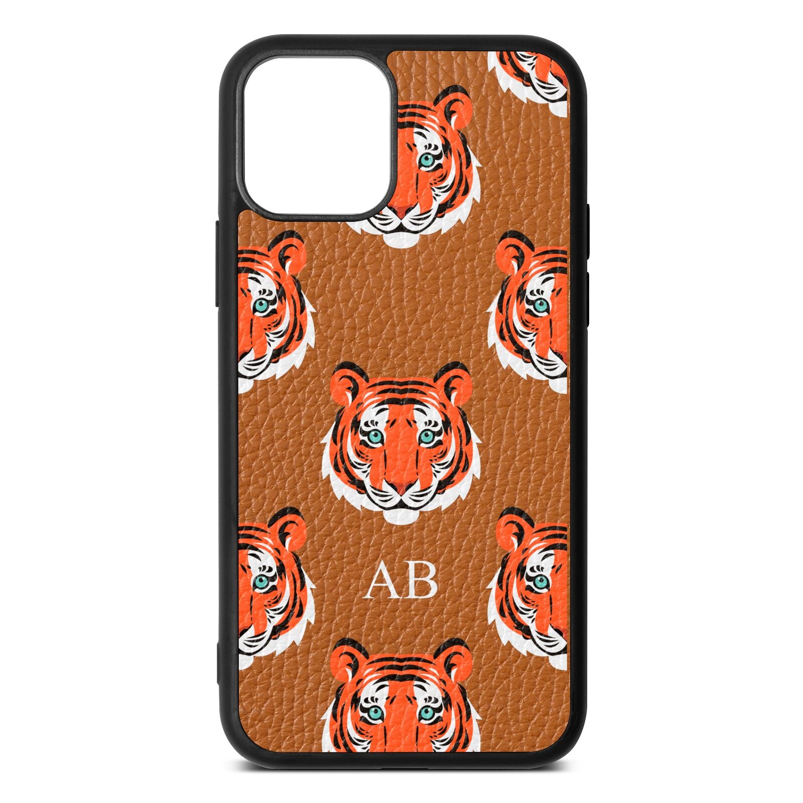 Personalised Tiger Head Tan Pebble Leather iPhone 11 Case