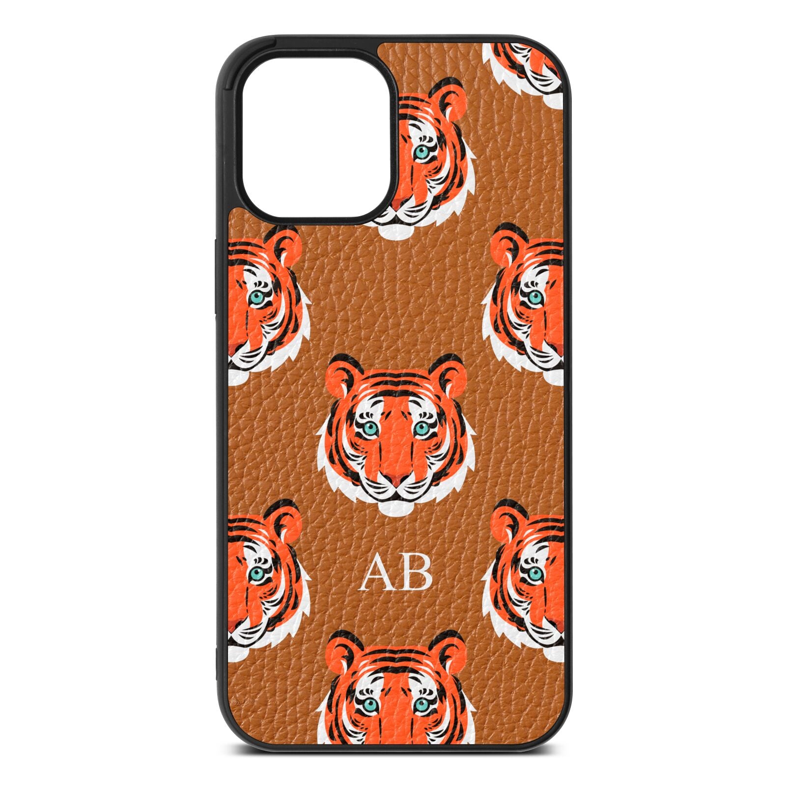 Personalised Tiger Head Tan Pebble Leather iPhone 12 Pro Max Case
