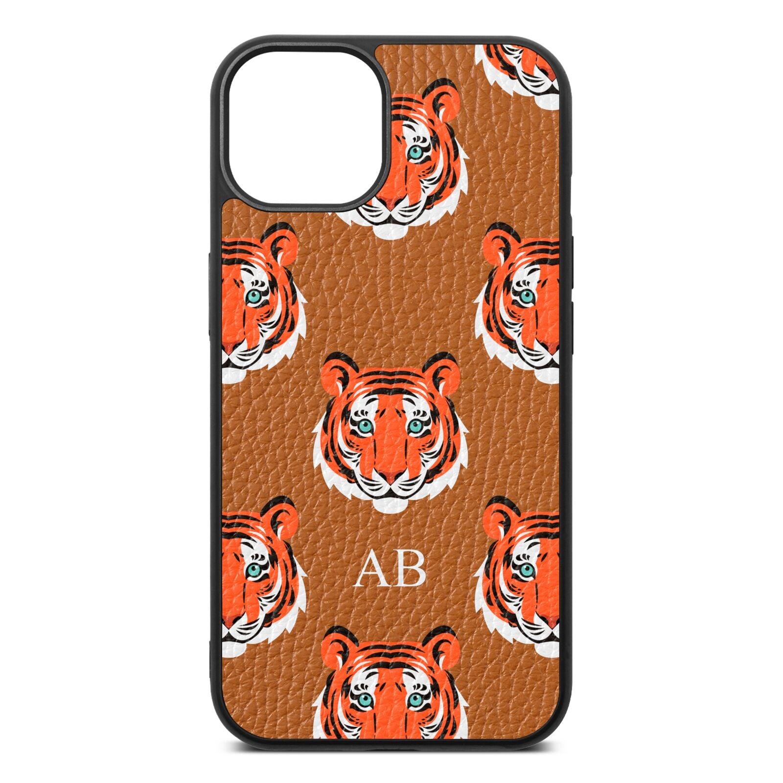 Personalised Tiger Head Tan Pebble Leather iPhone 13 Case