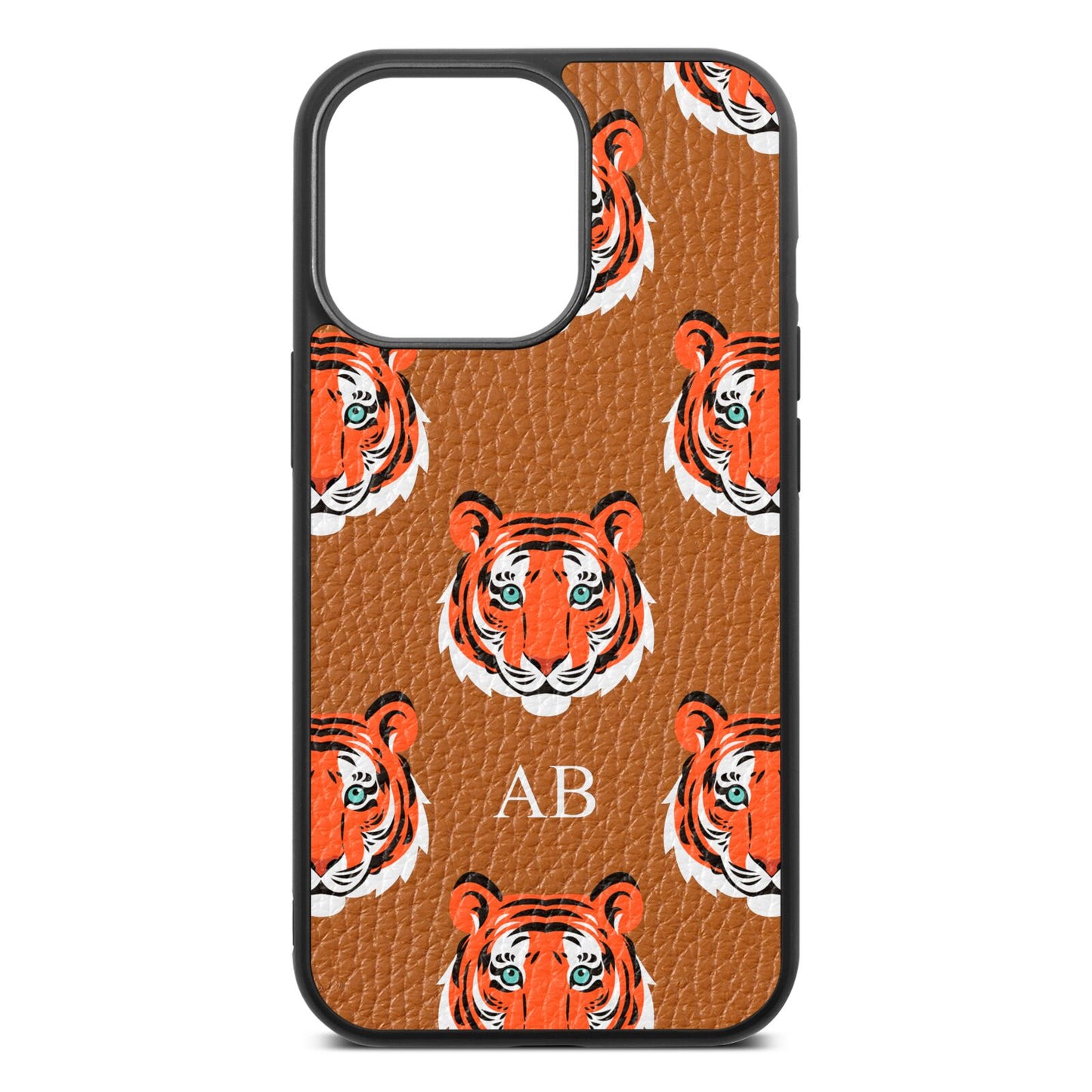 Personalised Tiger Head Tan Pebble Leather iPhone 13 Pro Case