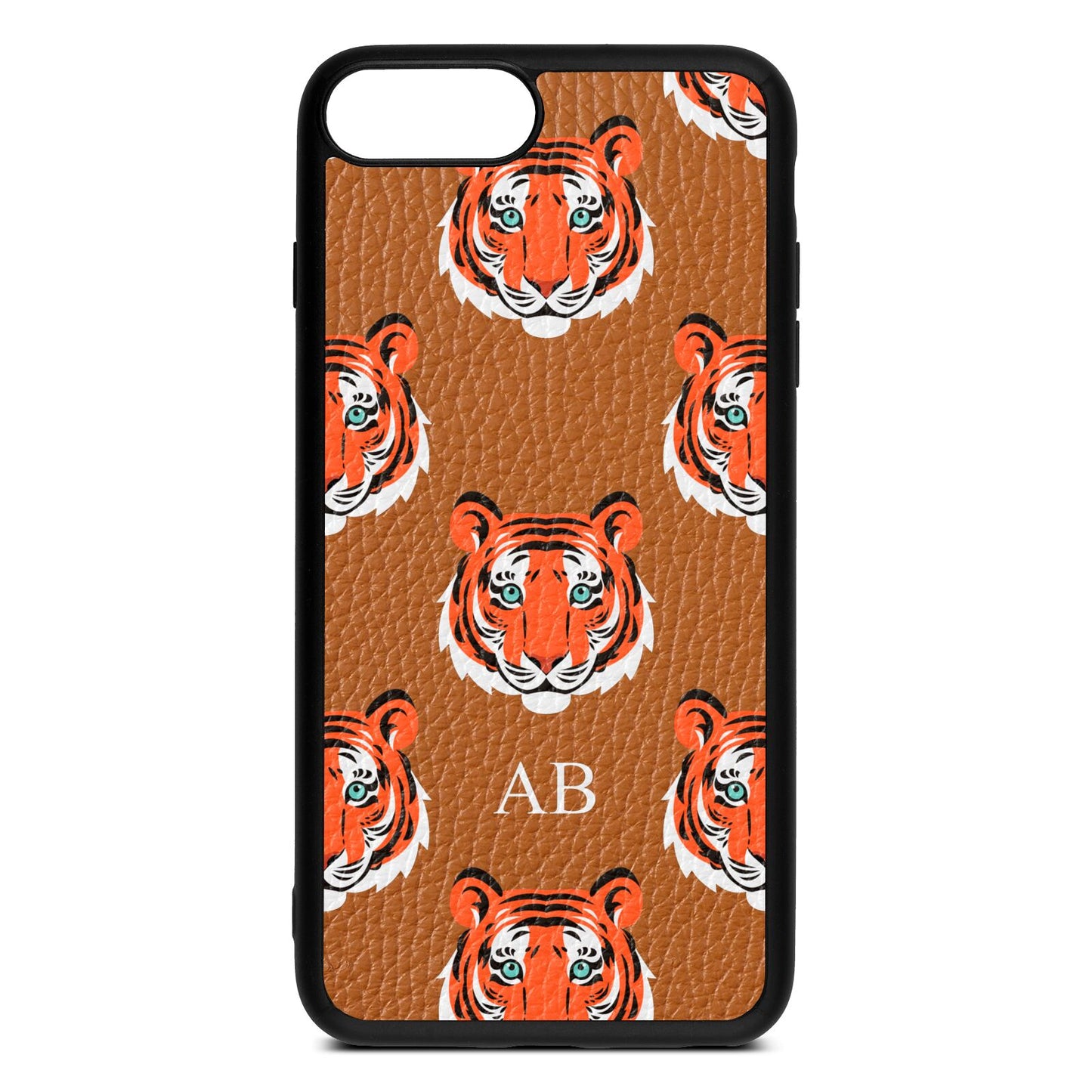 Personalised Tiger Head Tan Pebble Leather iPhone 8 Plus Case