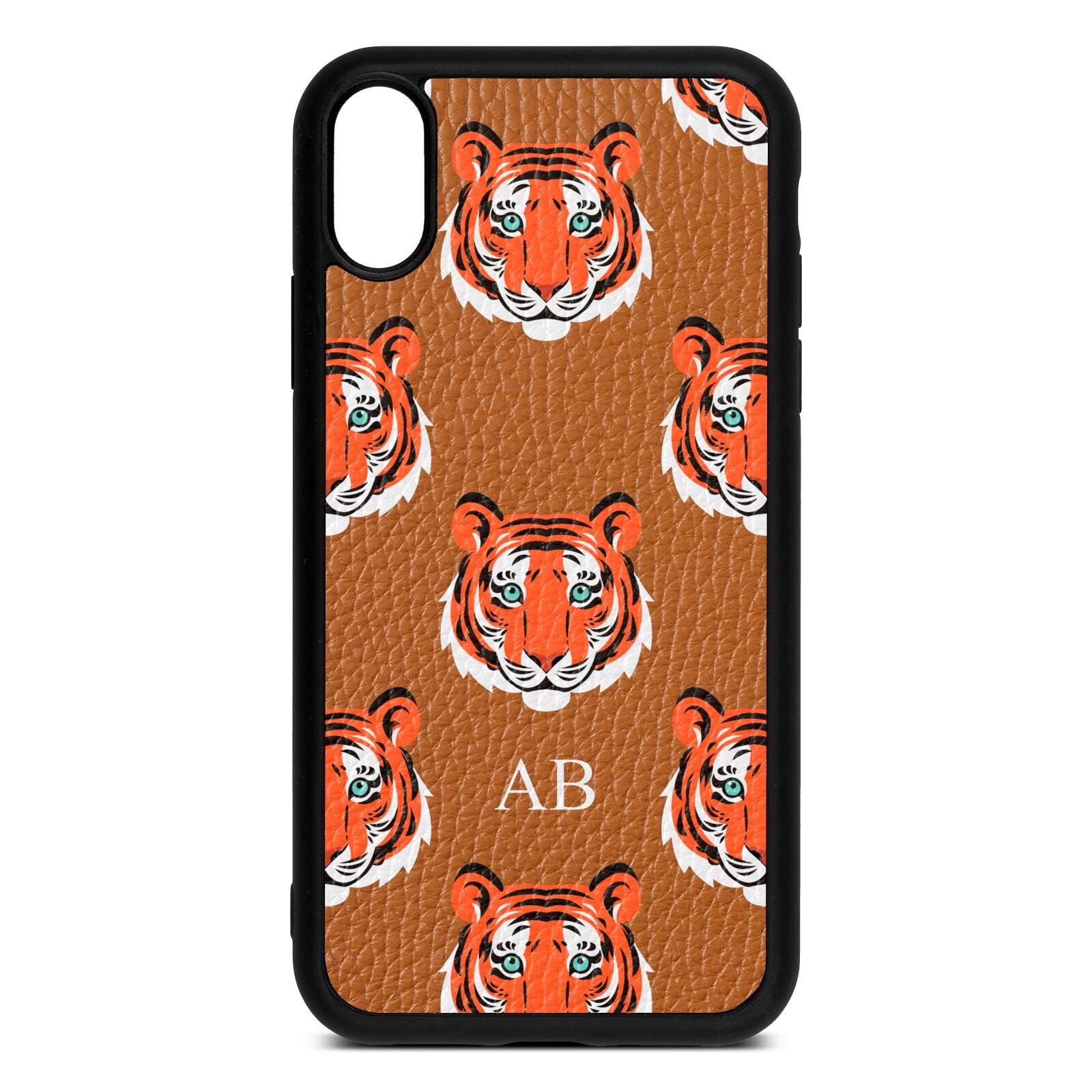 Personalised Tiger Head Tan Pebble Leather iPhone Xr Case
