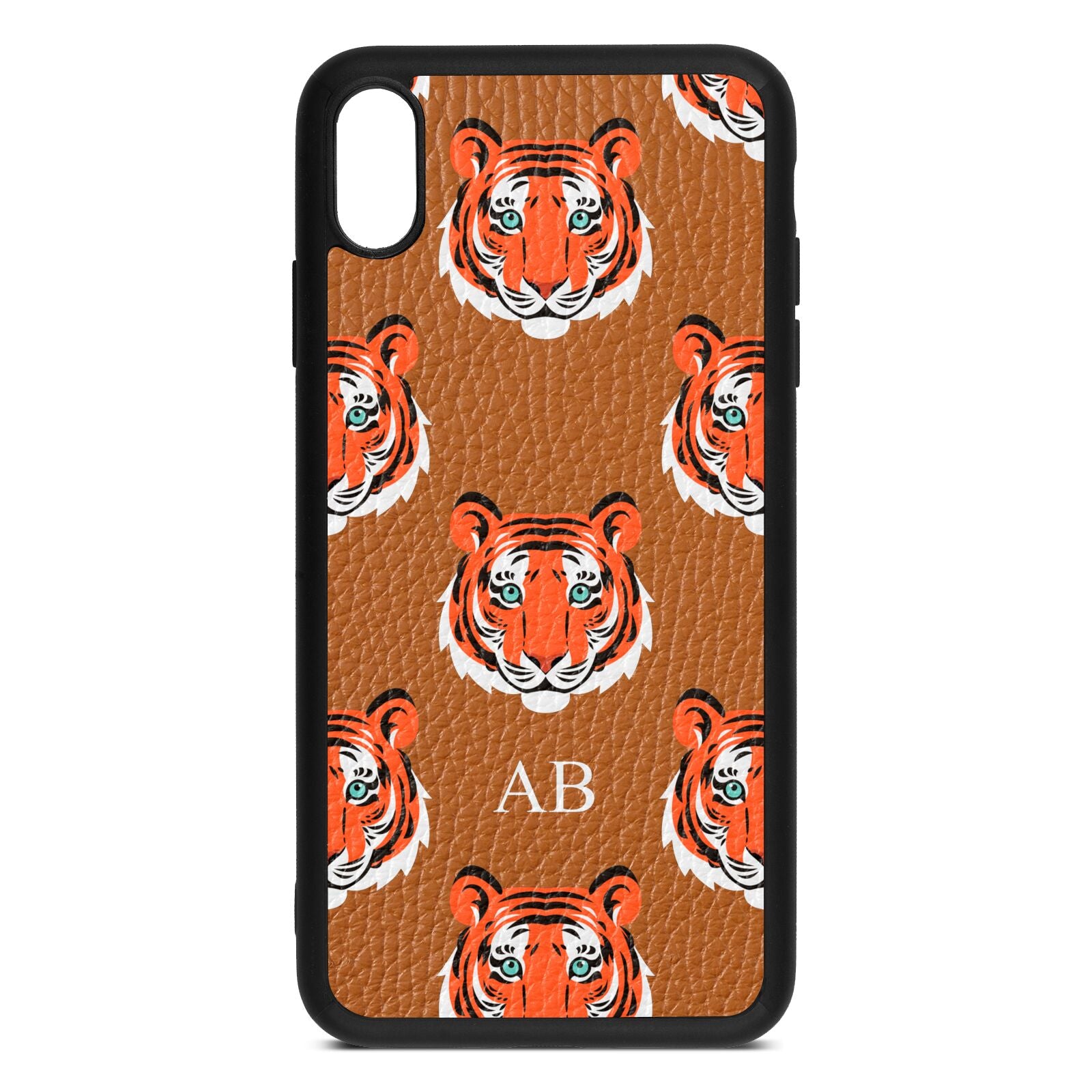 Personalised Tiger Head Tan Pebble Leather iPhone Xs Max Case