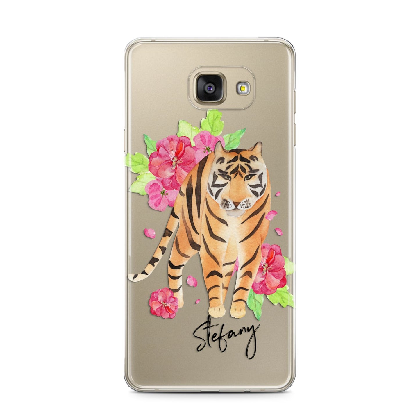 Personalised Tiger Samsung Galaxy A7 2016 Case on gold phone