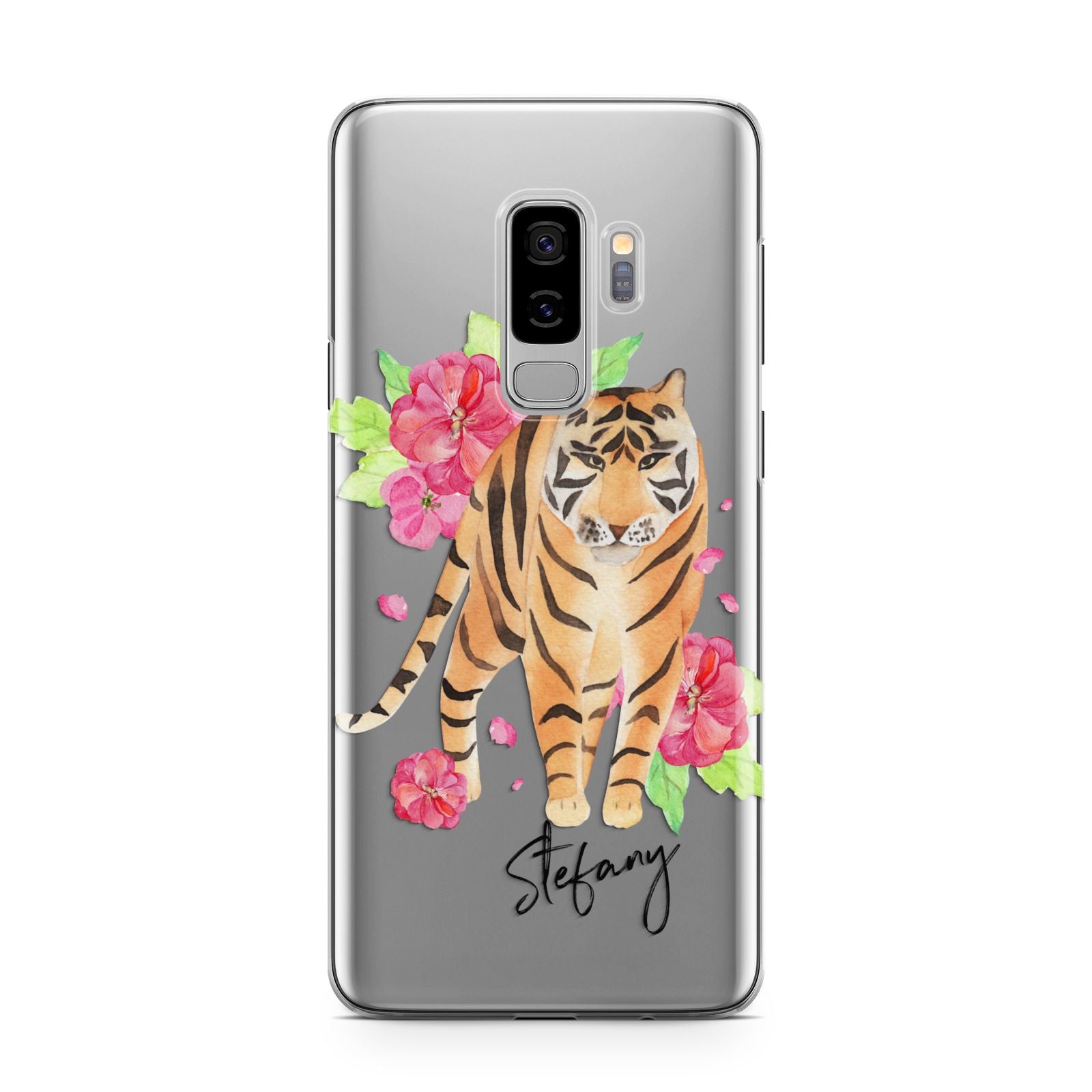 Personalised Tiger Samsung Galaxy S9 Plus Case on Silver phone