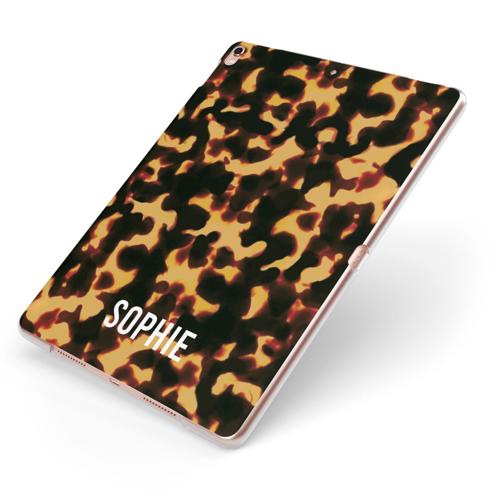 Personalised Tortoise Shell Pattern Apple iPad Case on Rose Gold iPad Side View