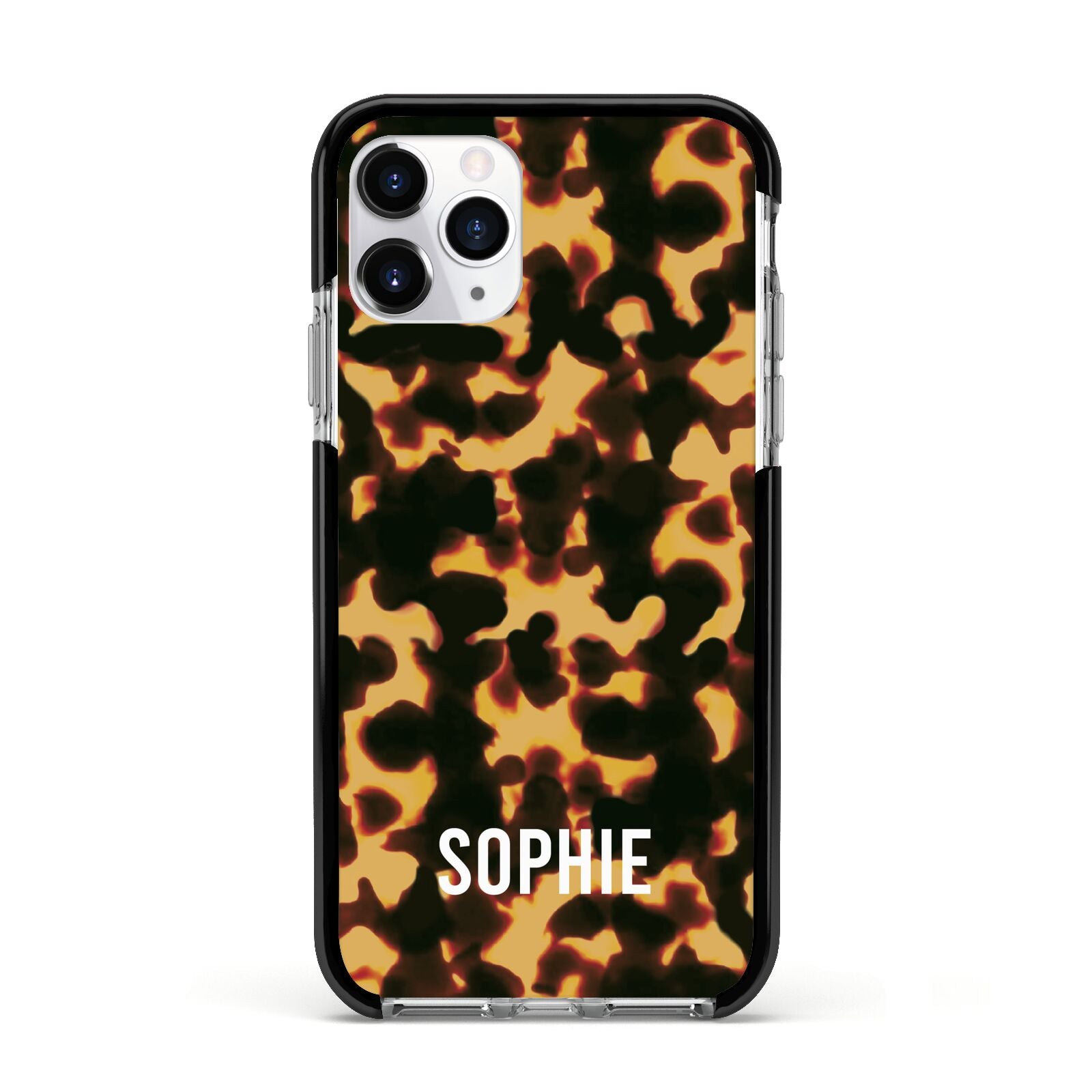 Personalised Tortoise Shell Pattern Apple iPhone 11 Pro in Silver with Black Impact Case