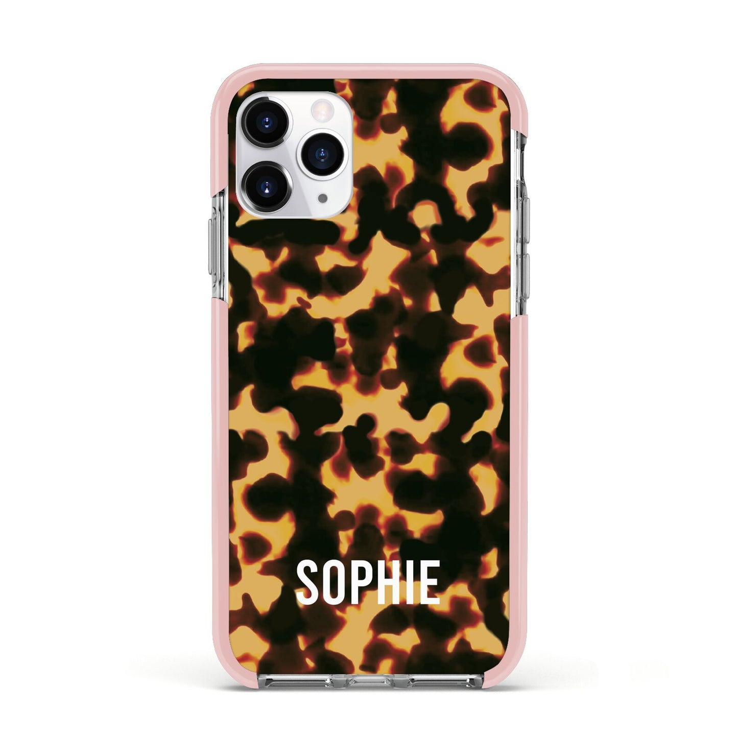 Personalised Tortoise Shell Pattern Apple iPhone 11 Pro in Silver with Pink Impact Case