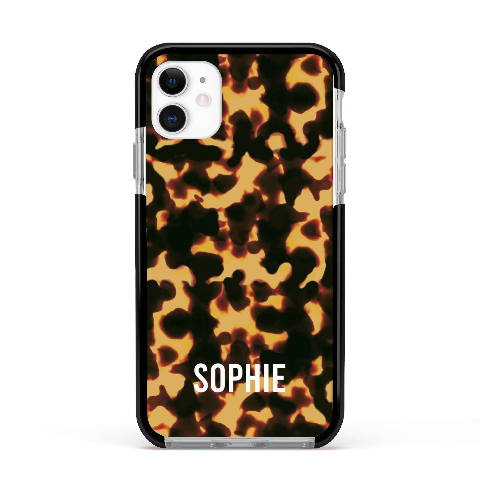 Personalised Tortoise Shell Pattern Apple iPhone 11 in White with Black Impact Case