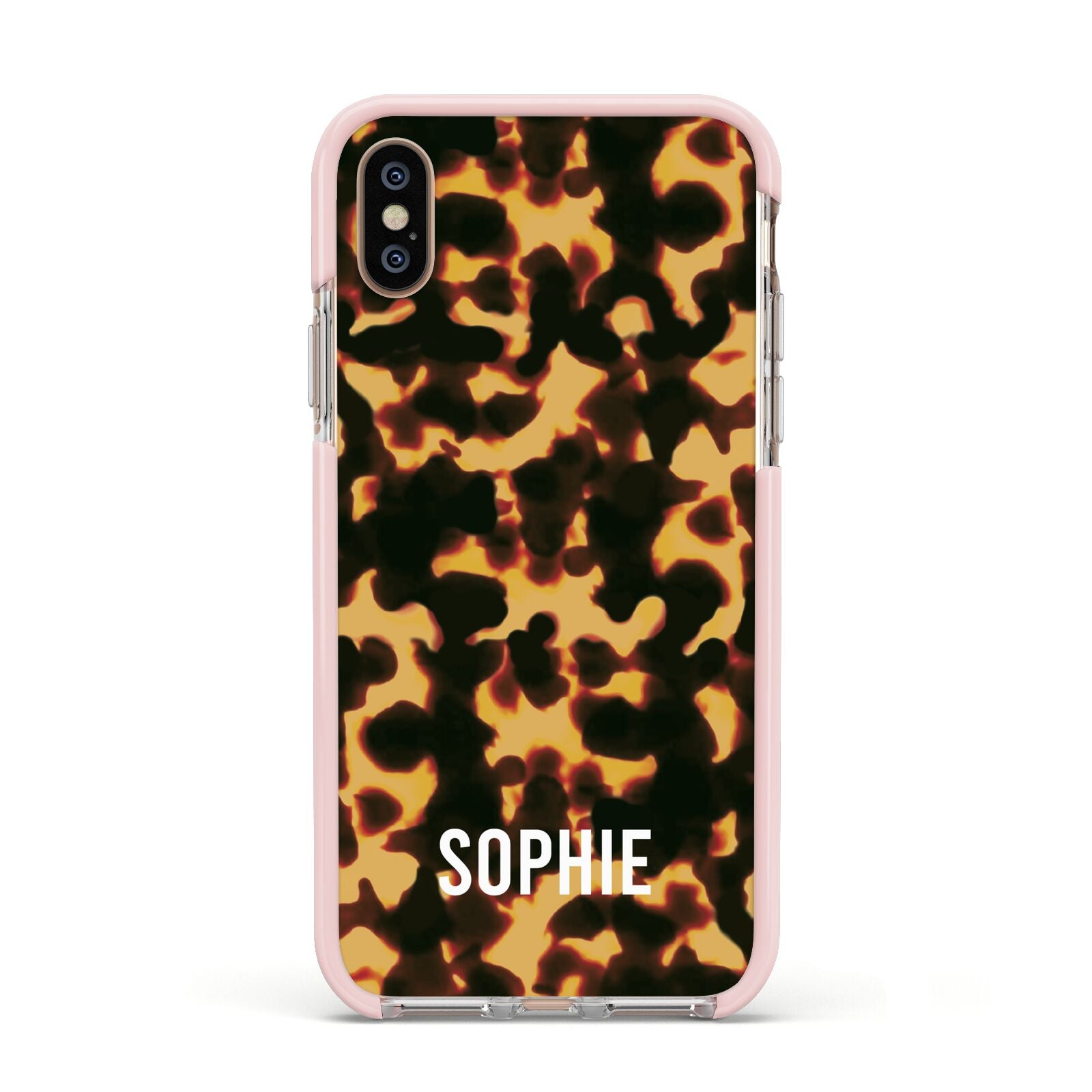 Personalised Tortoise Shell Pattern Apple iPhone Xs Impact Case Pink Edge on Gold Phone