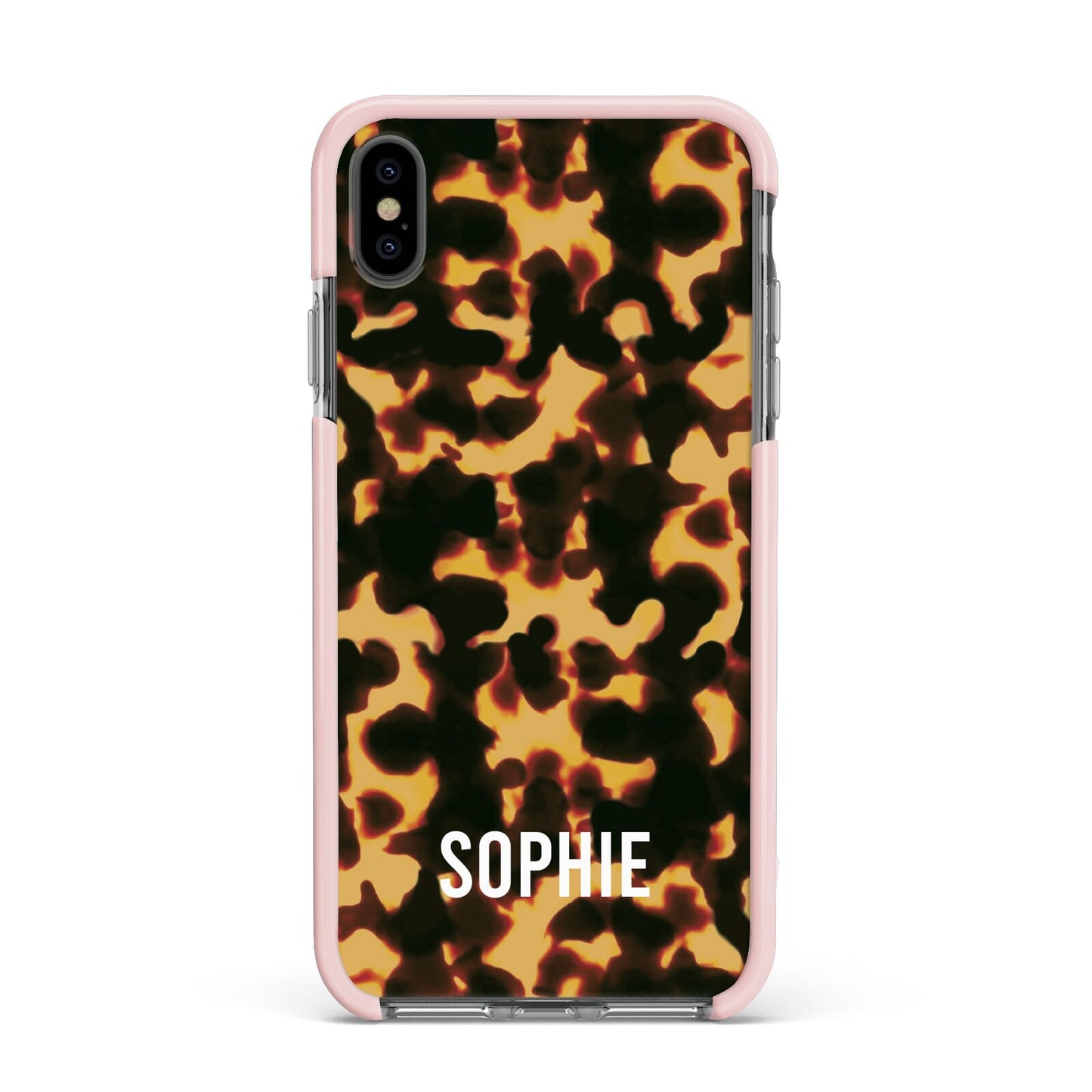 Personalised Tortoise Shell Pattern Apple iPhone Xs Max Impact Case Pink Edge on Black Phone