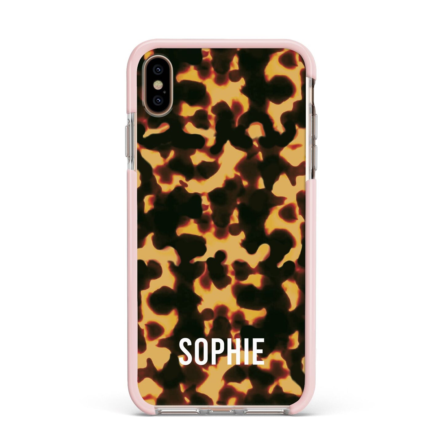 Personalised Tortoise Shell Pattern Apple iPhone Xs Max Impact Case Pink Edge on Gold Phone