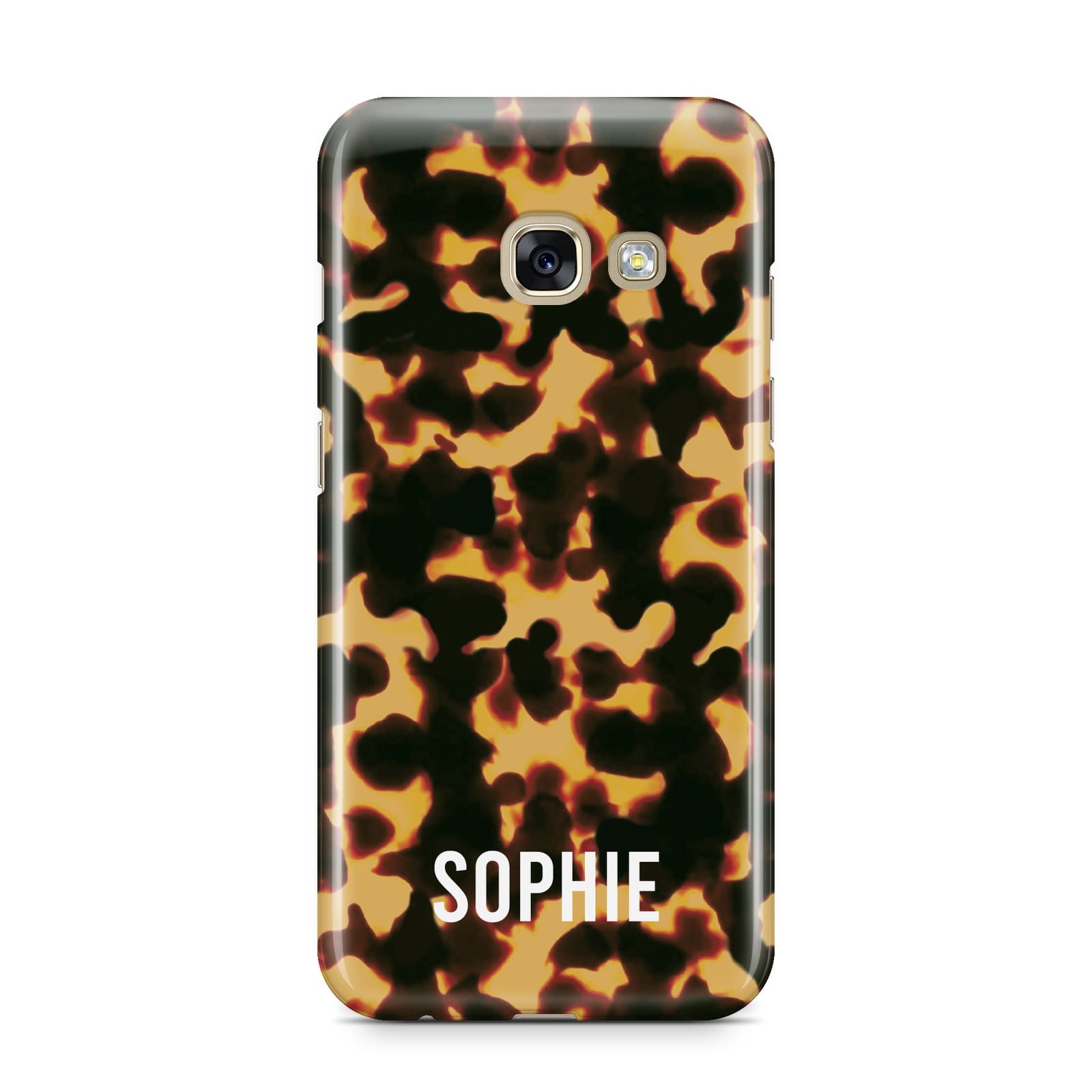 Personalised Tortoise Shell Pattern Samsung Galaxy A3 2017 Case on gold phone
