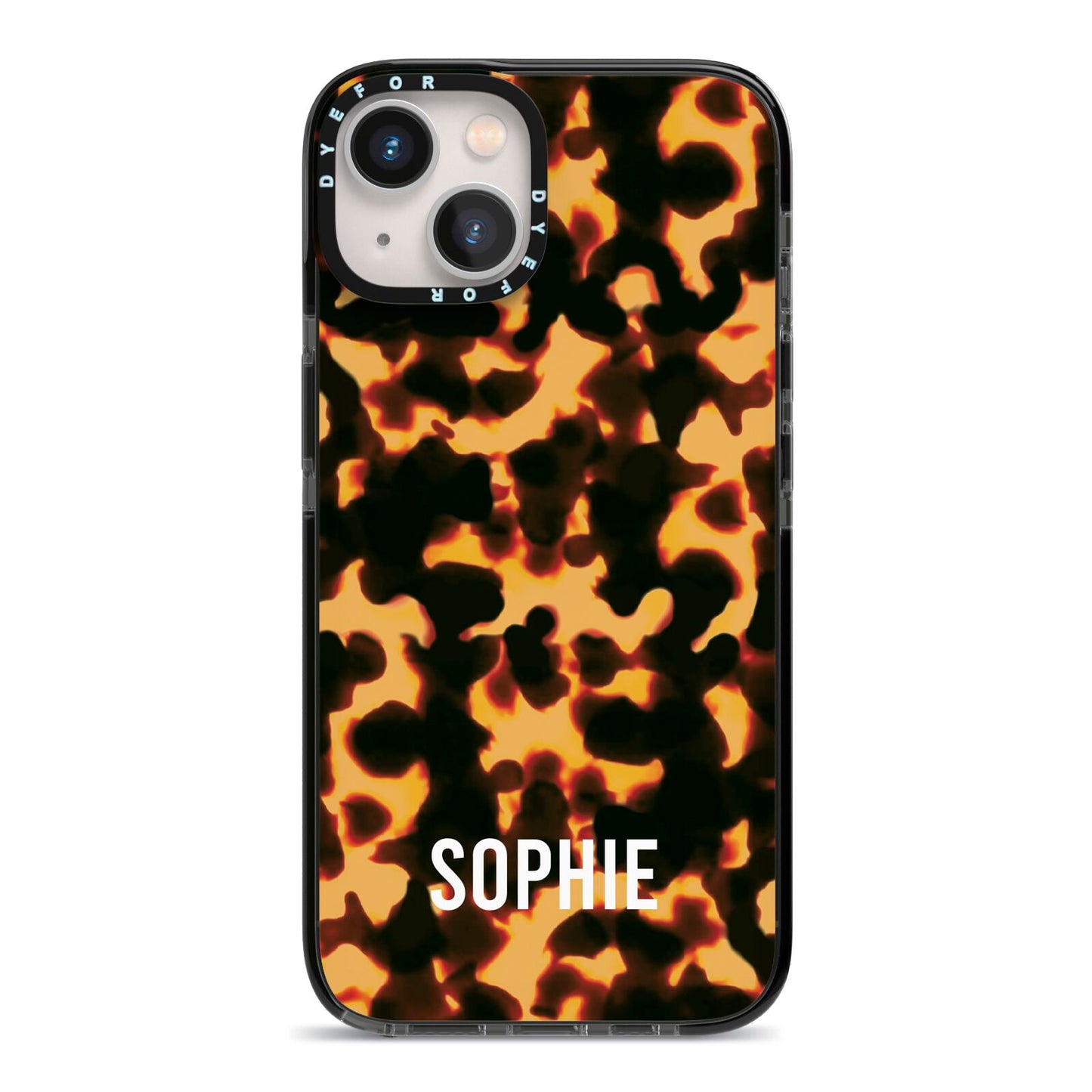 Personalised Tortoise Shell Pattern iPhone 13 Black Impact Case on Silver phone
