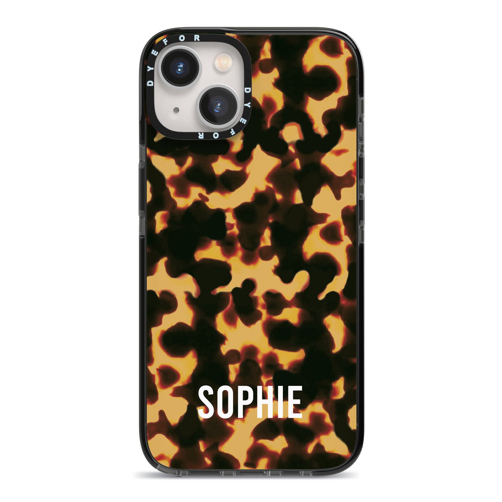 Personalised Tortoise Shell Pattern iPhone 13 Black Impact Case on Silver phone