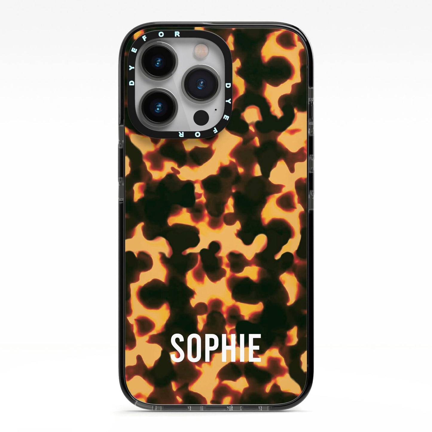 Personalised Tortoise Shell Pattern iPhone 13 Pro Black Impact Case on Silver phone