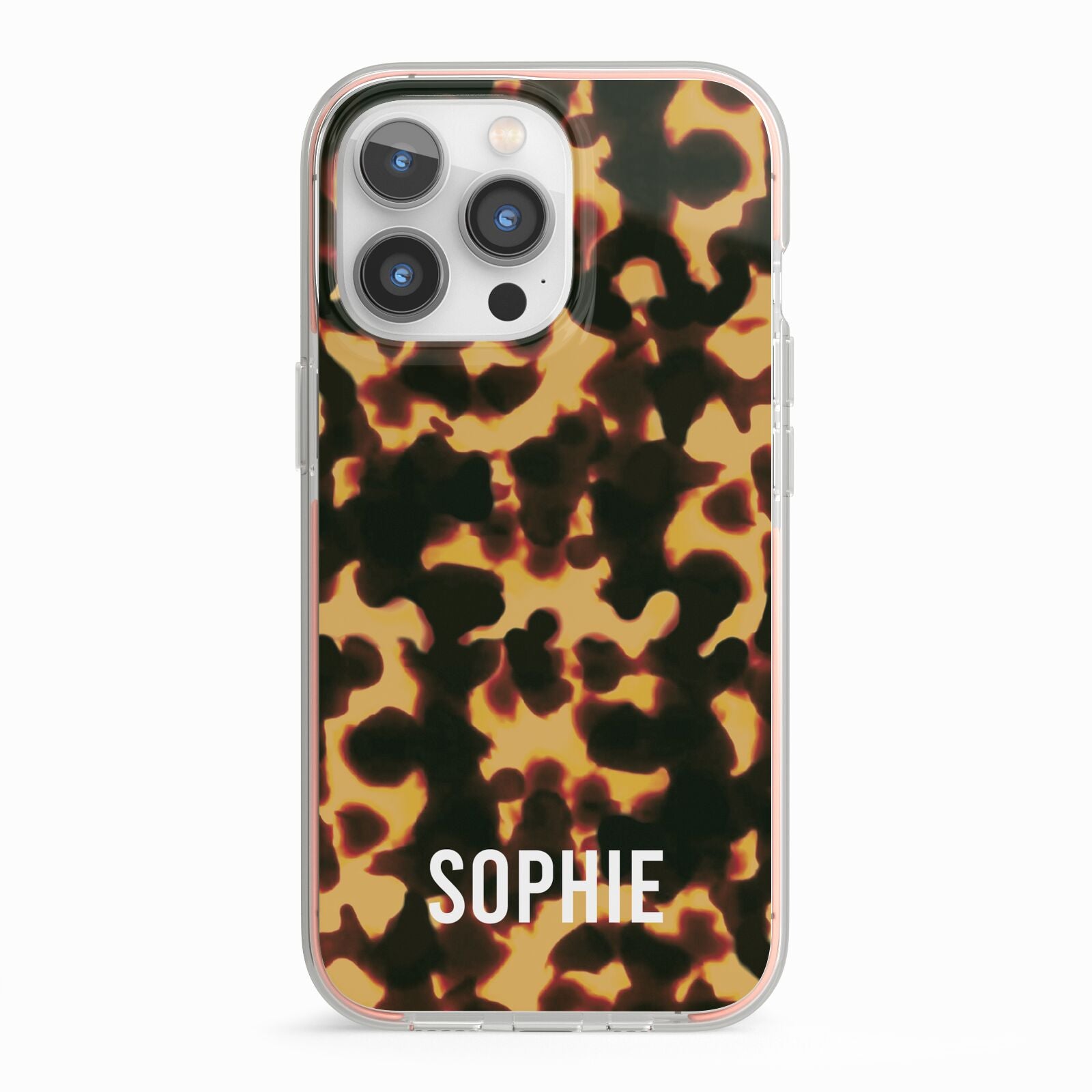 Personalised Tortoise Shell Pattern iPhone 13 Pro TPU Impact Case with Pink Edges