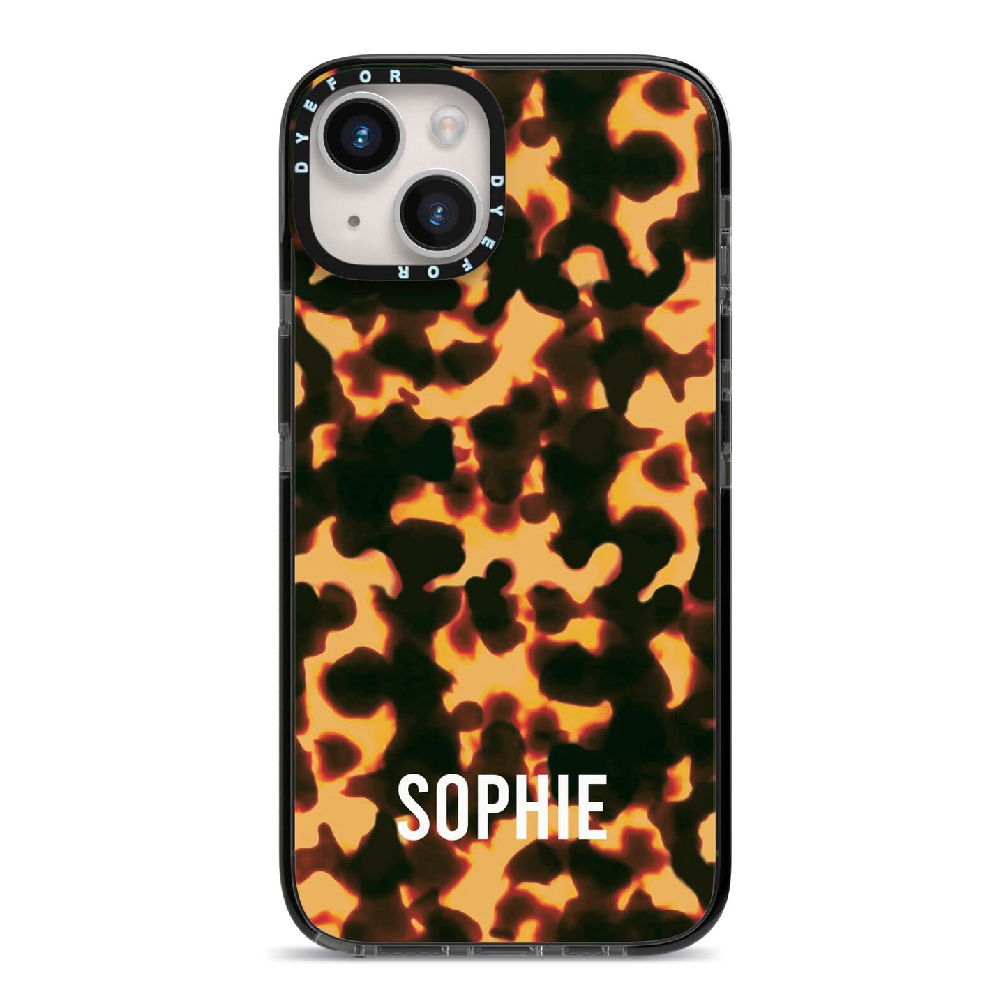 Personalised Tortoise Shell Pattern iPhone 14 Black Impact Case on Silver phone