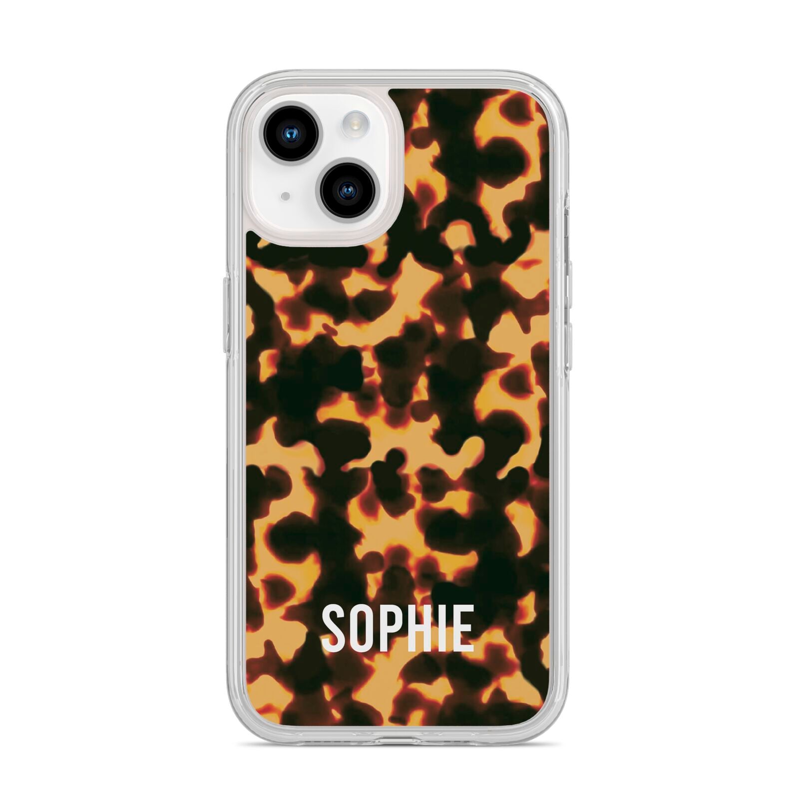Personalised Tortoise Shell Pattern iPhone 14 Clear Tough Case Starlight