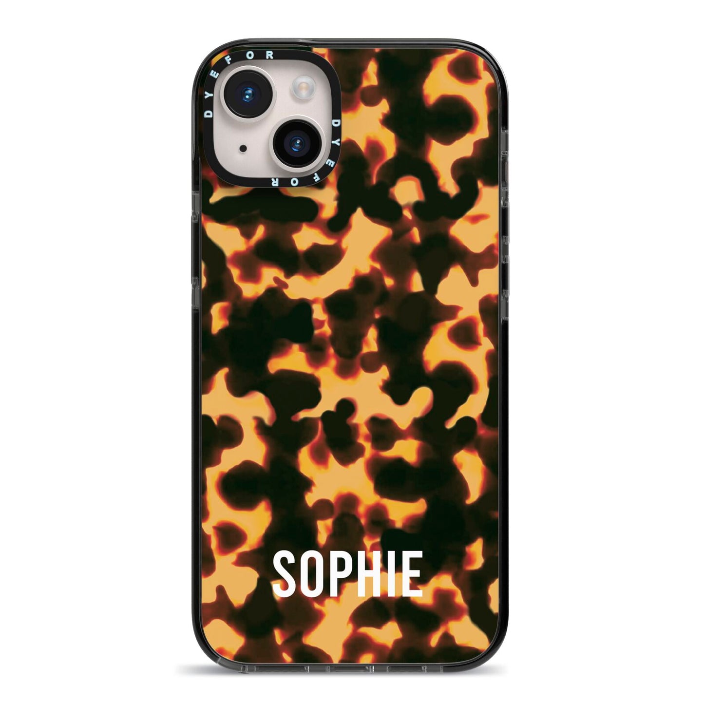 Personalised Tortoise Shell Pattern iPhone 14 Plus Black Impact Case on Silver phone