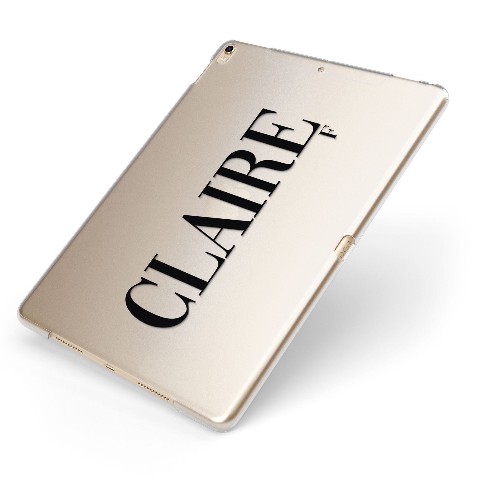 Personalised Transparent Name Apple iPad Case on Gold iPad Side View