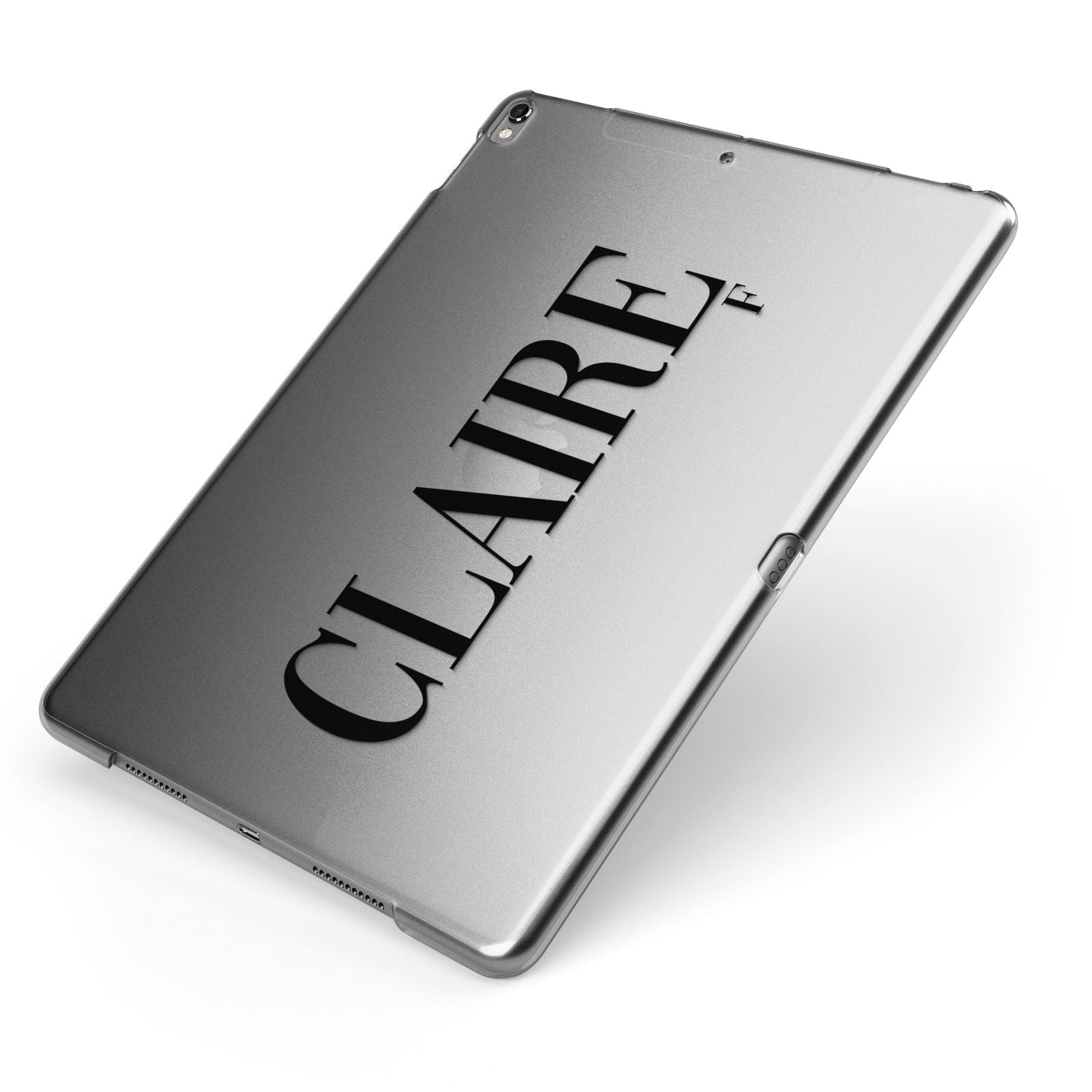 Personalised Transparent Name Apple iPad Case on Grey iPad Side View