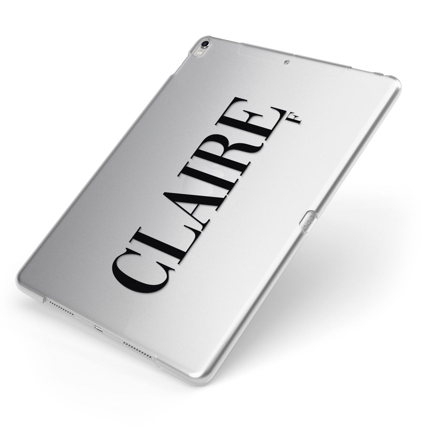 Personalised Transparent Name Apple iPad Case on Silver iPad Side View