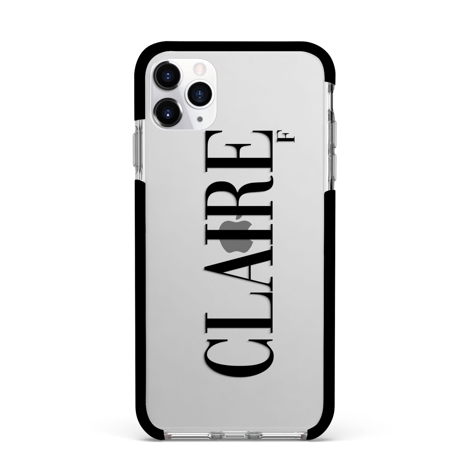 Personalised Transparent Name Apple iPhone 11 Pro Max in Silver with Black Impact Case