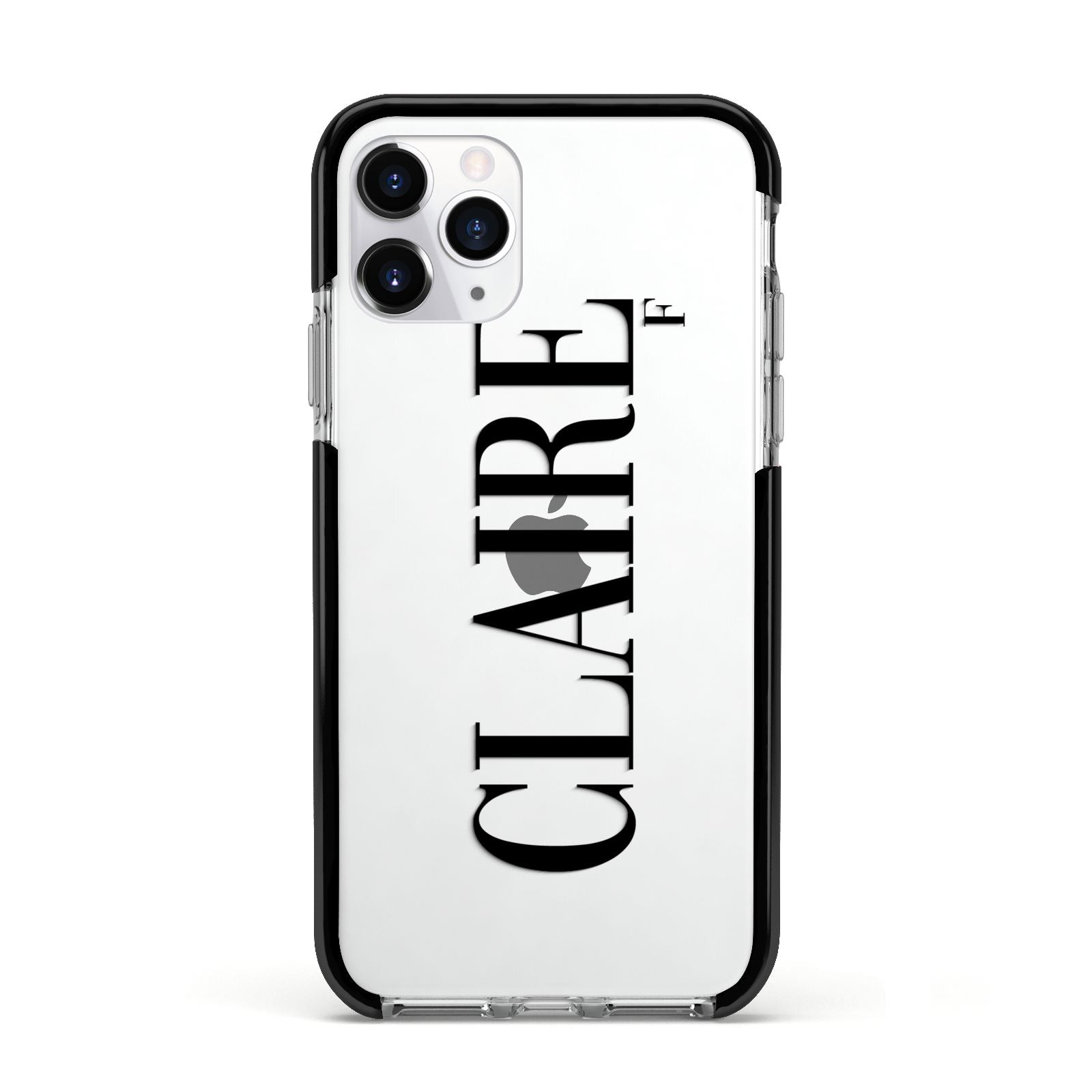 Personalised Transparent Name Apple iPhone 11 Pro in Silver with Black Impact Case