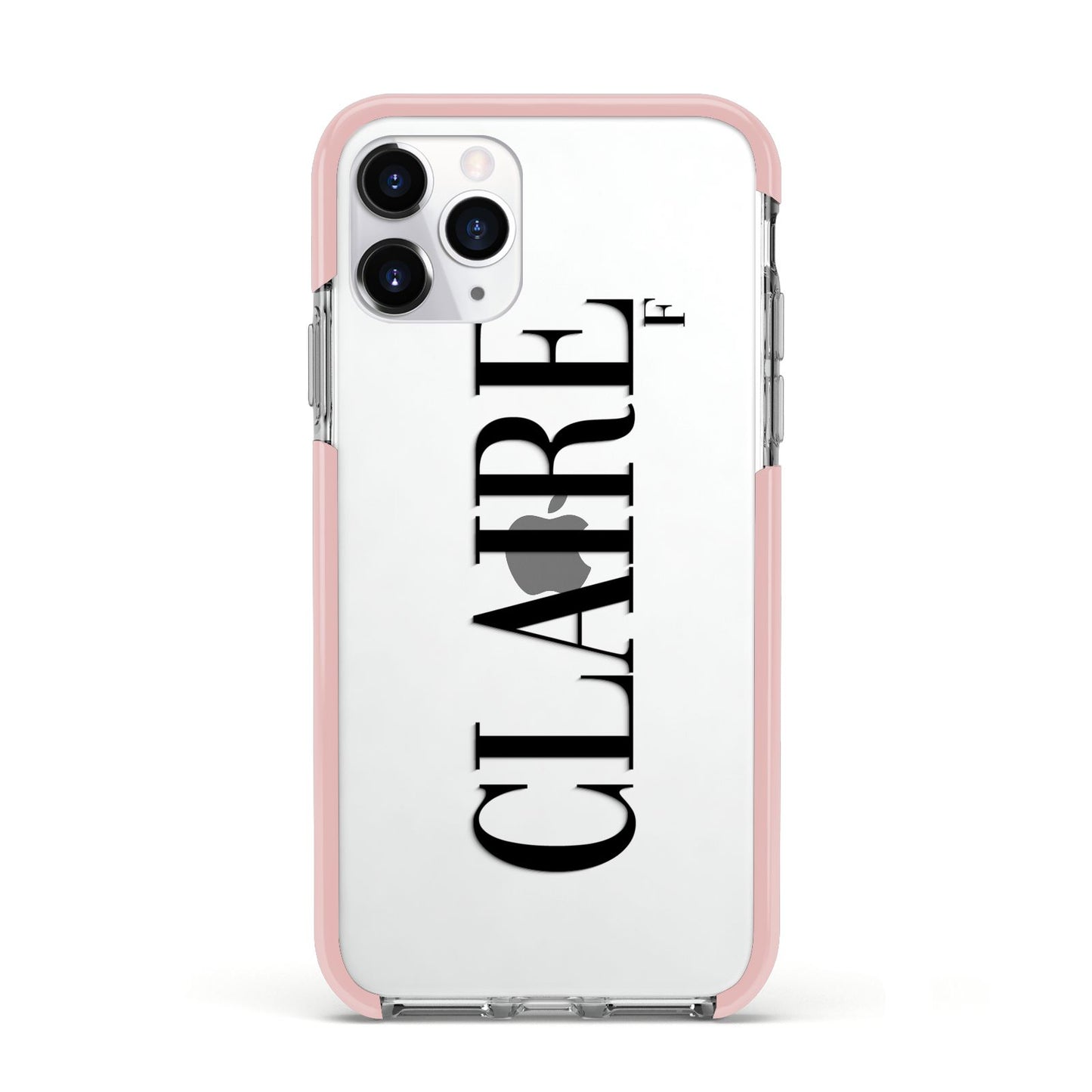 Personalised Transparent Name Apple iPhone 11 Pro in Silver with Pink Impact Case