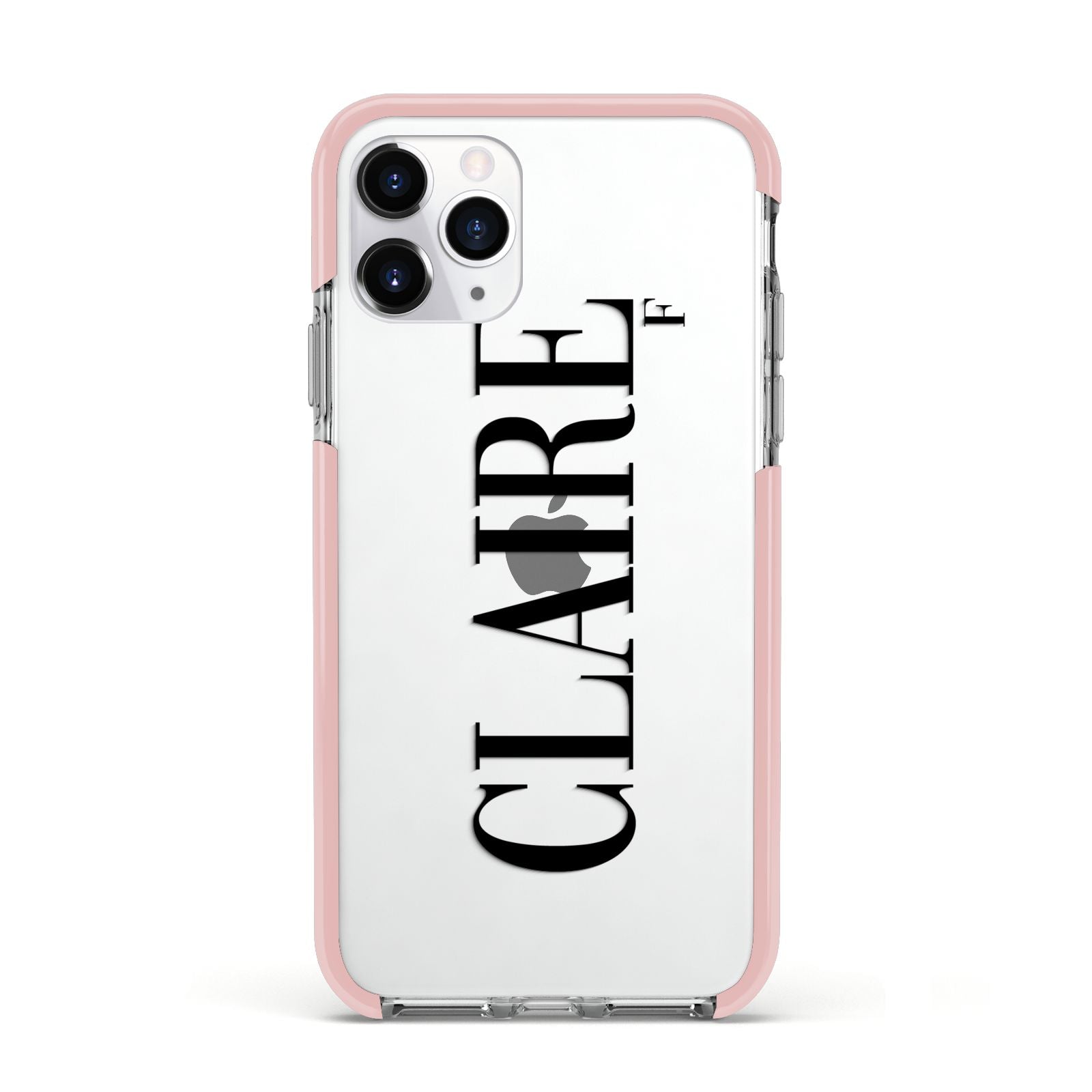Personalised Transparent Name Apple iPhone 11 Pro in Silver with Pink Impact Case