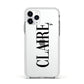 Personalised Transparent Name Apple iPhone 11 Pro in Silver with White Impact Case