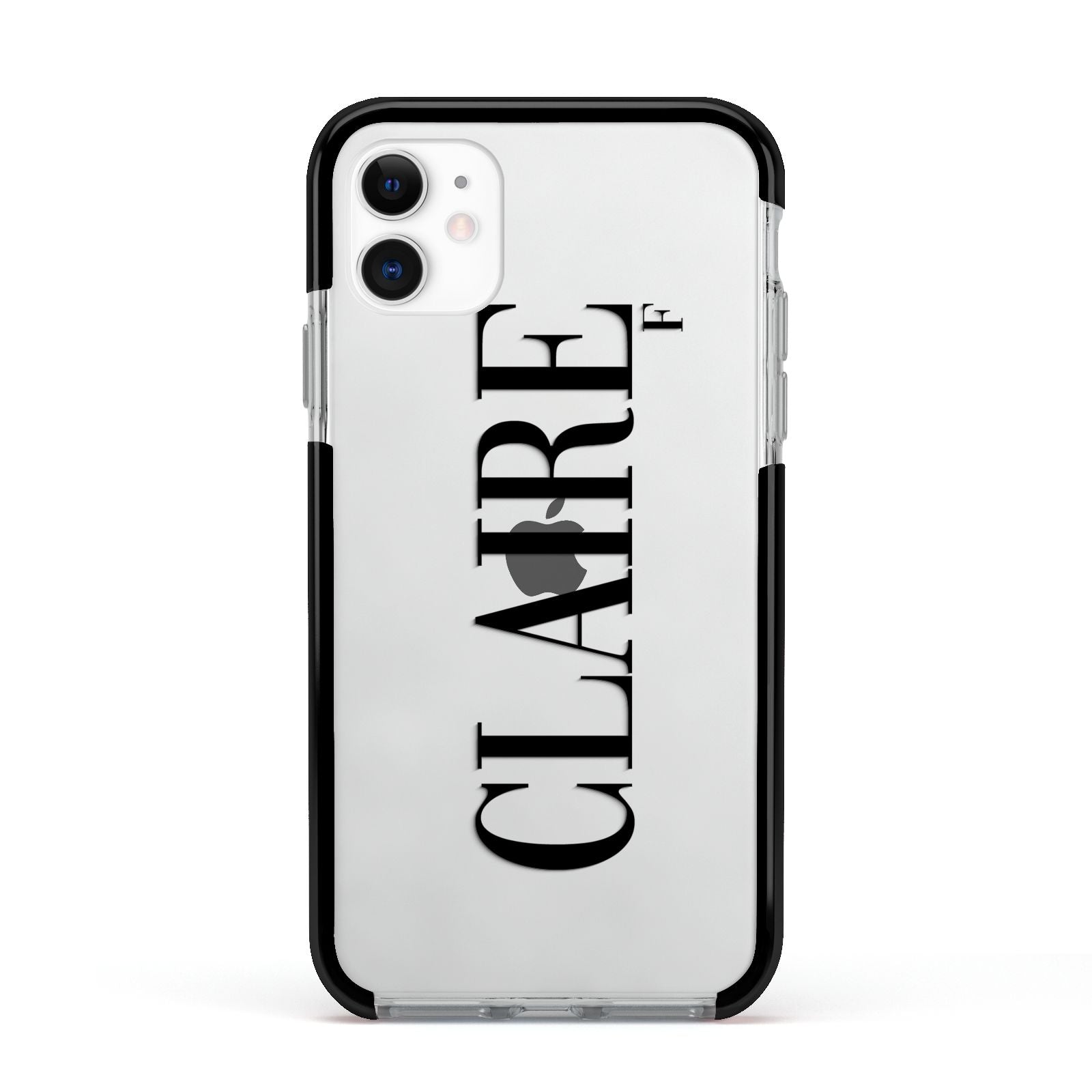 Personalised Transparent Name Apple iPhone 11 in White with Black Impact Case
